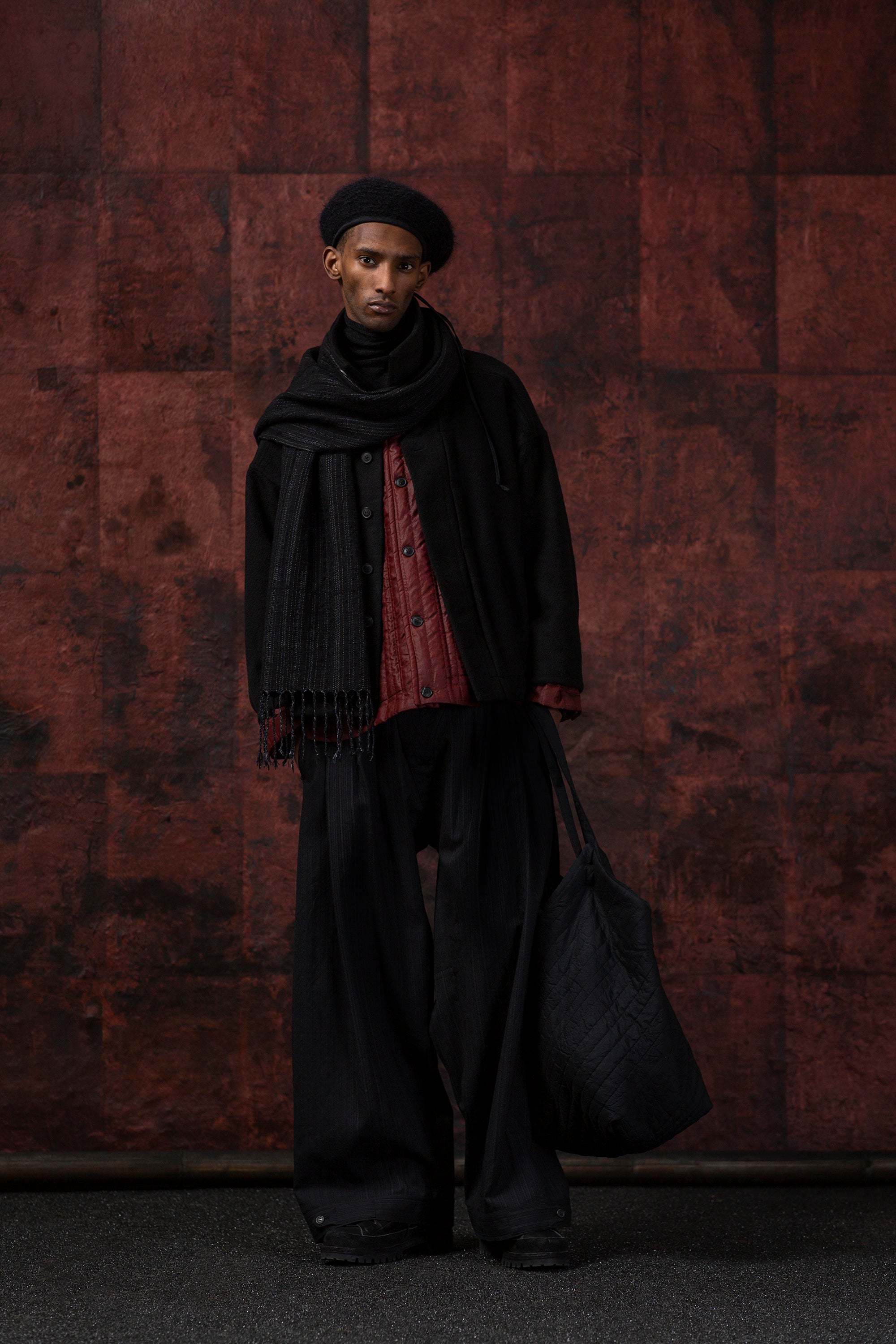 Dark Striped Double Pleated Seersucker Trousers