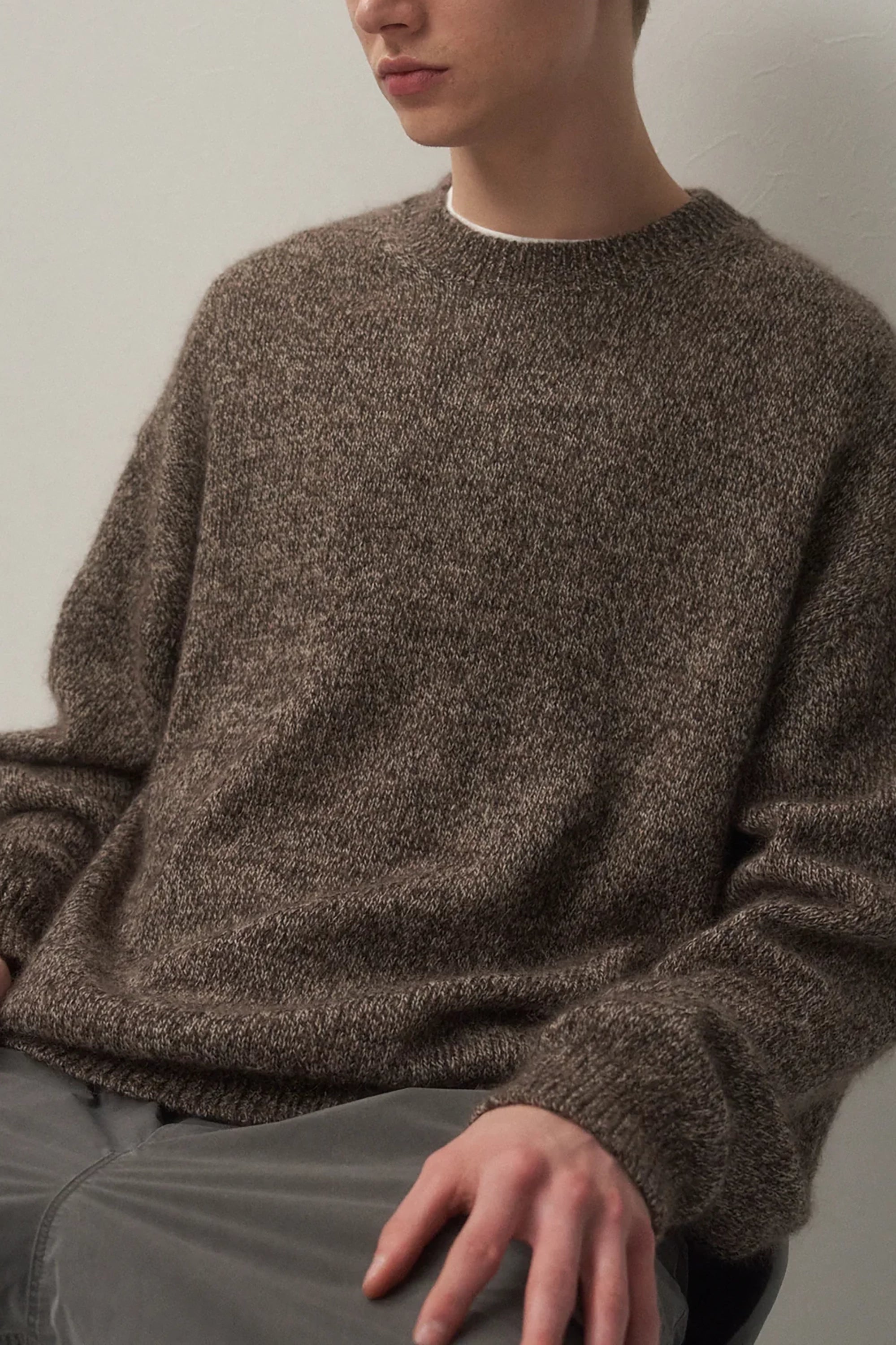 Brown Wool Alpaca Crewneck Sweater