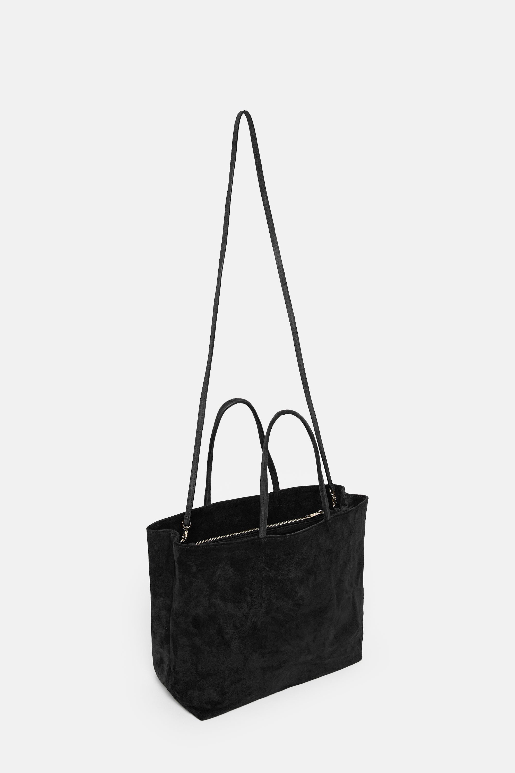 Black Suede Leather Medium City Shopper