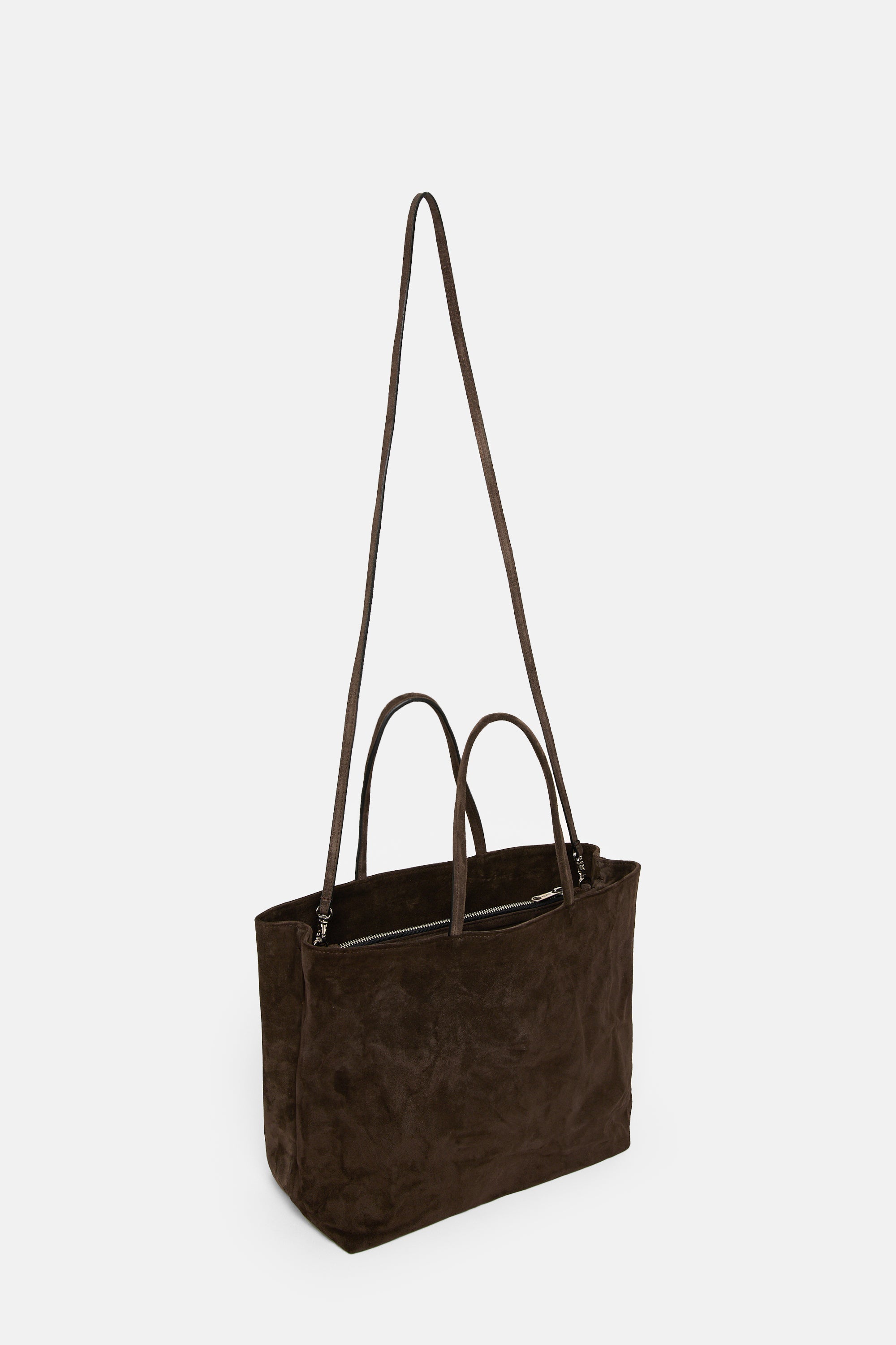 Dark Brown Suede Leather Medium City Shopper