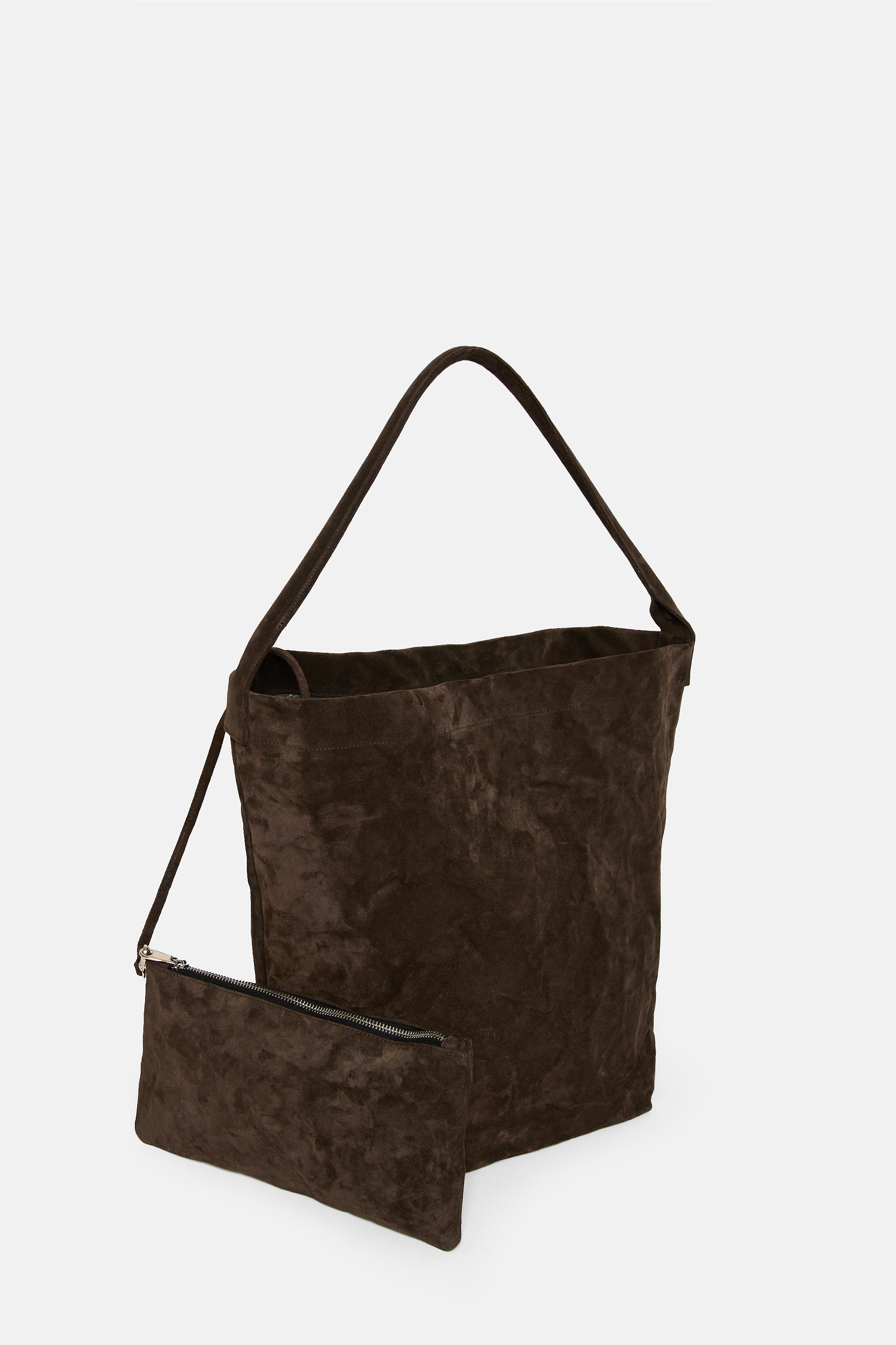Dark Brown Suede Leather Big Tube Bag