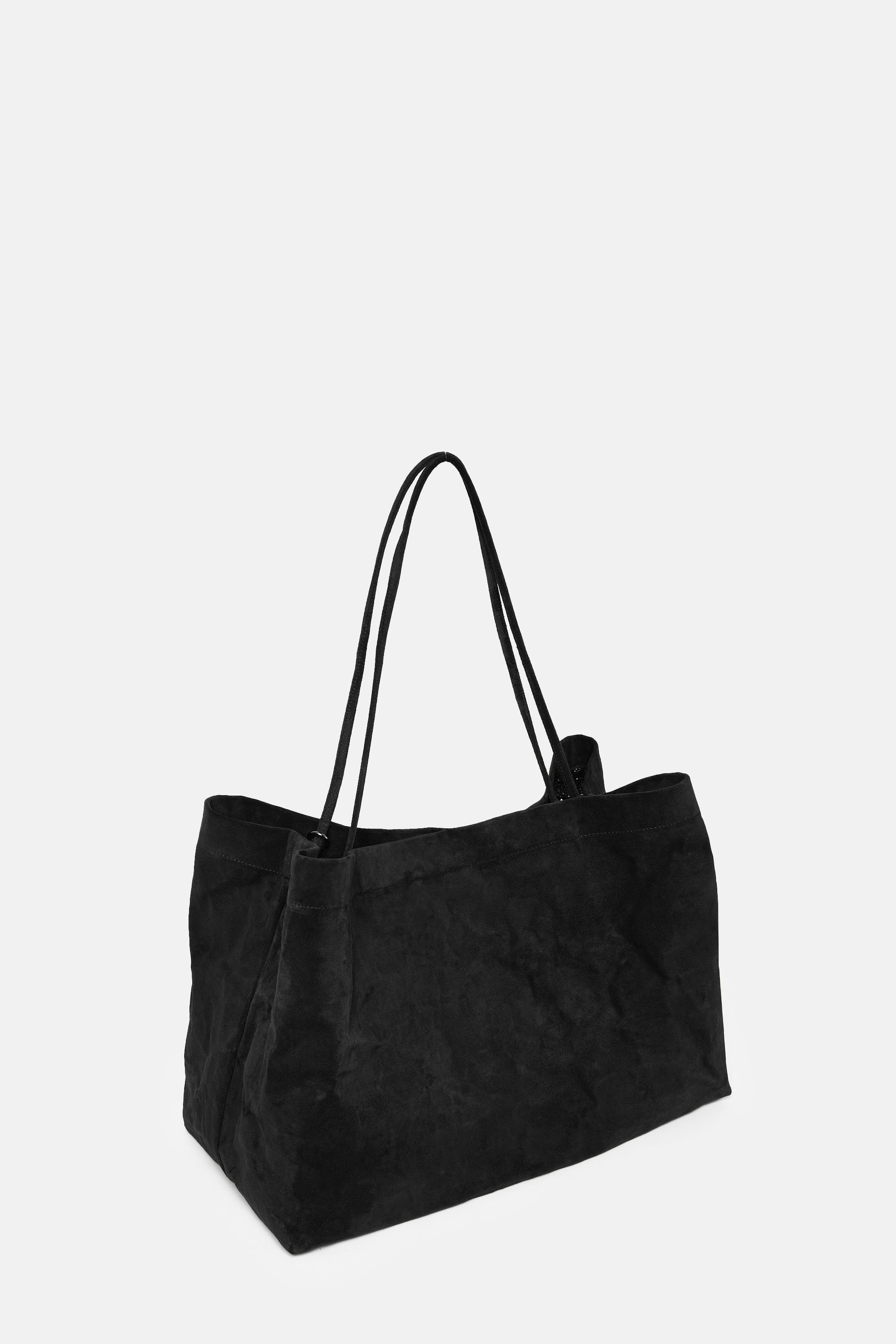 Black Suede Leather Maxi Basket