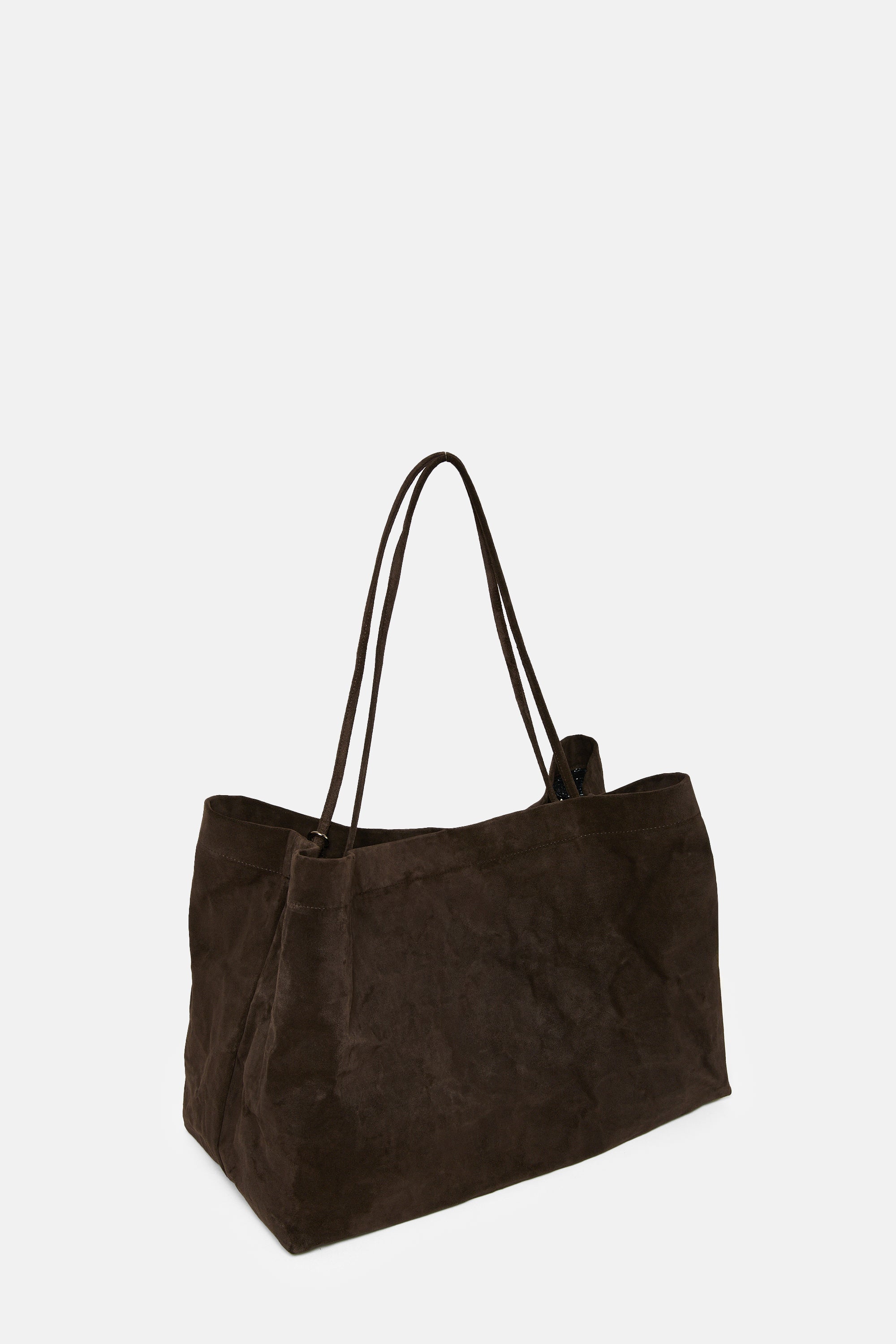Dark Brown Suede Leather Maxi Basket