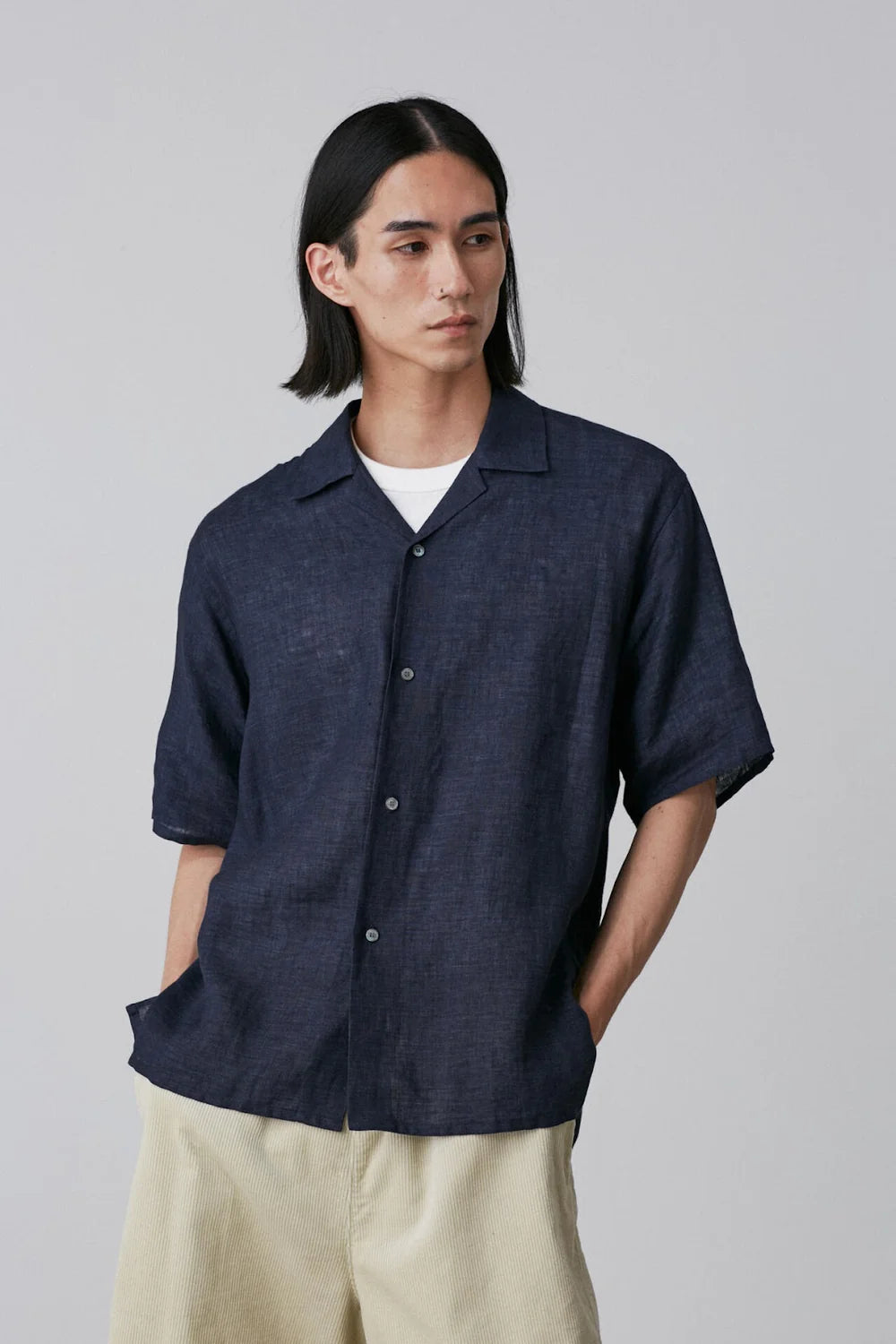 Navy Linen Poplin Shirt