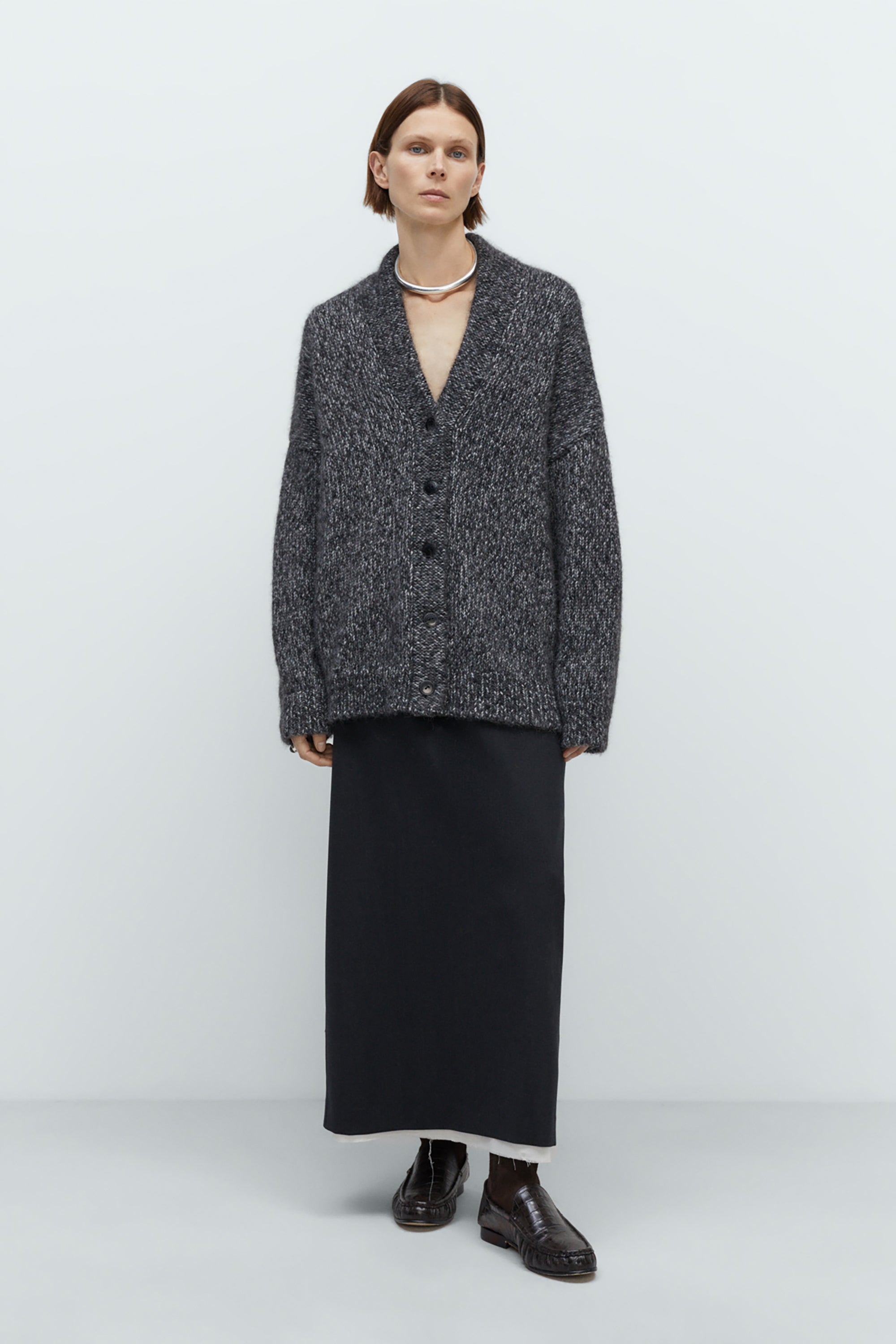 Black Melange Oversized Cardigan