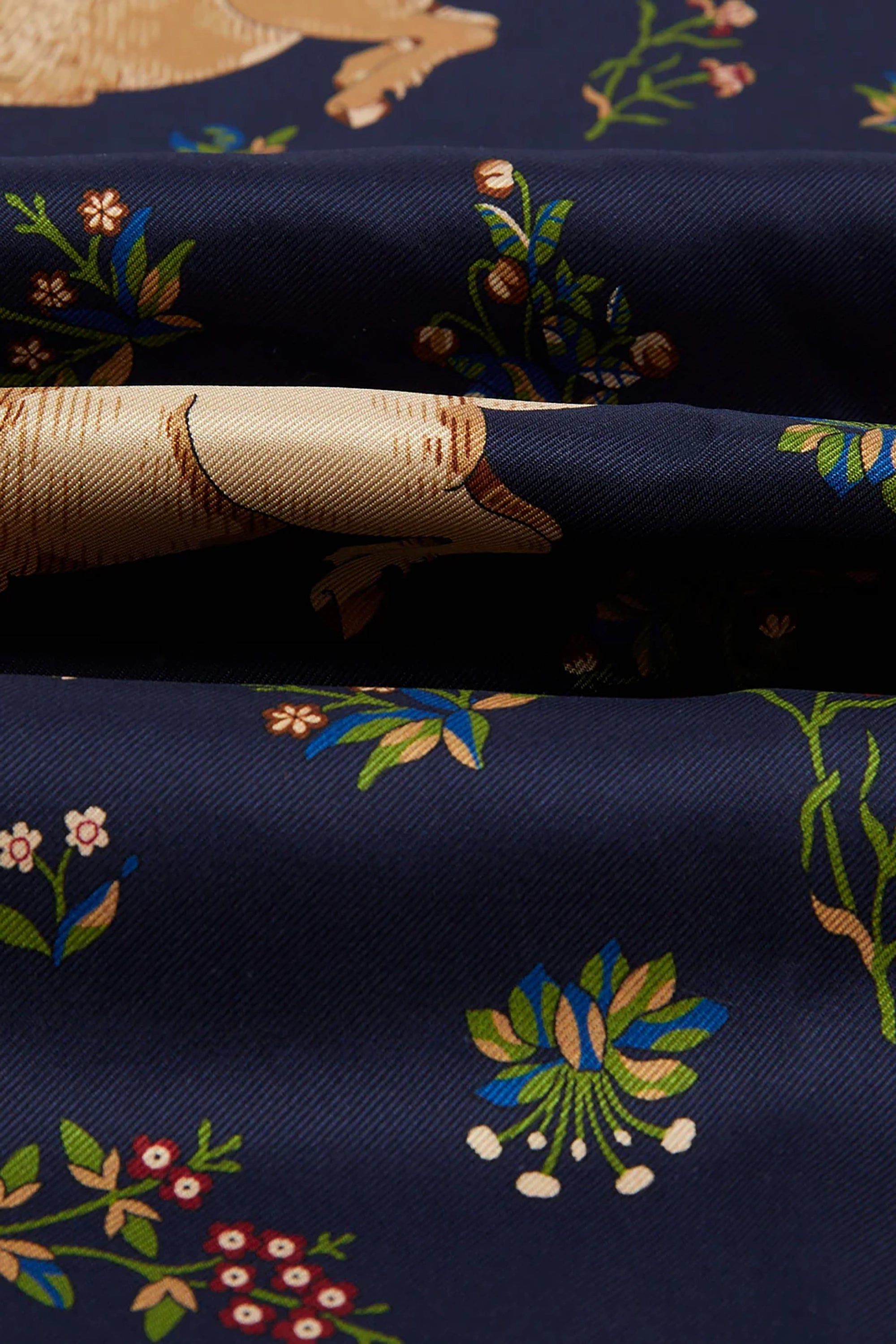 Navy Unicorn Print Tubular Silk Tasselled Scarf