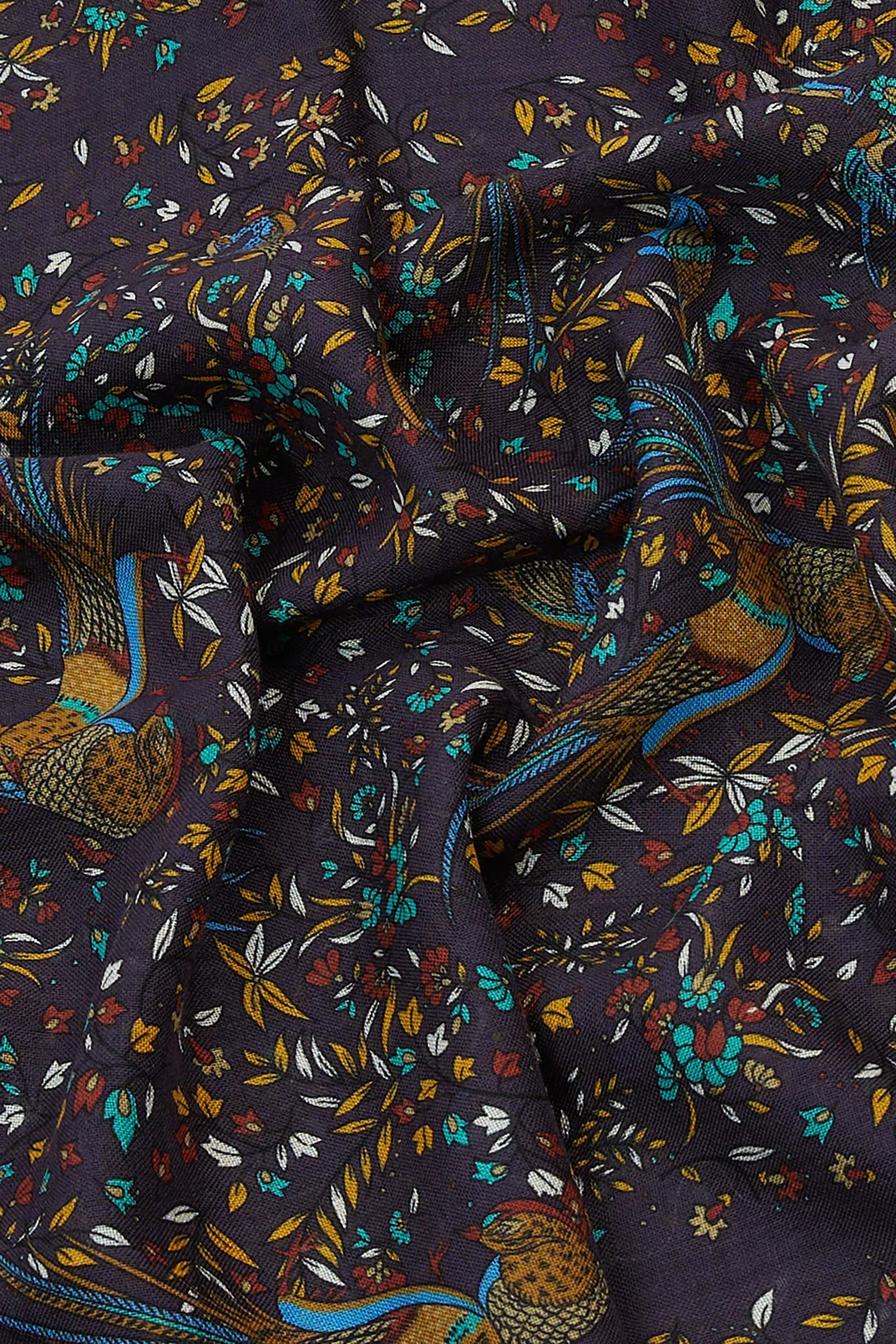 Purple Birds of Paradise Print Tubular Wool Silk Scarf
