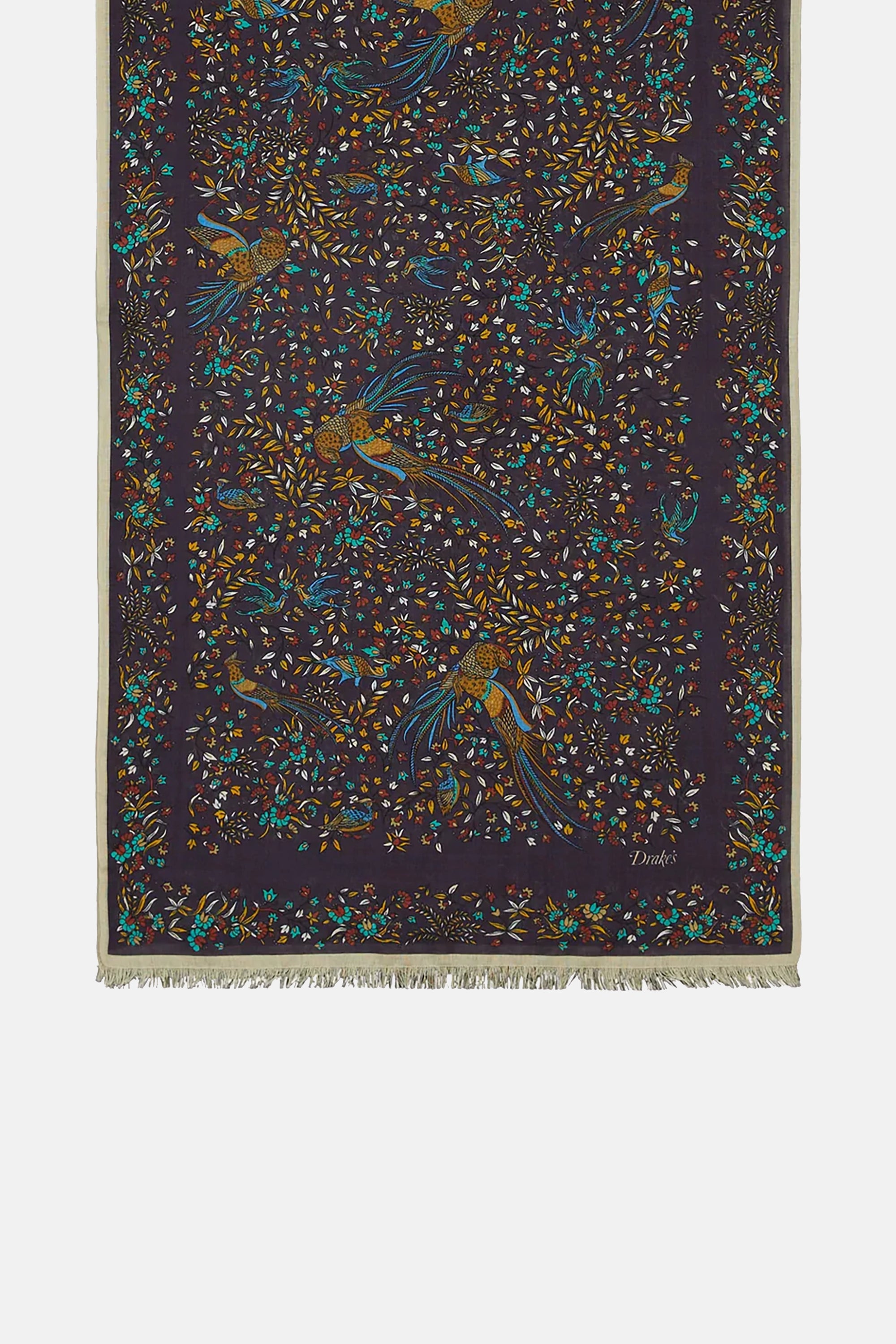 Purple Birds of Paradise Print Tubular Wool Silk Scarf