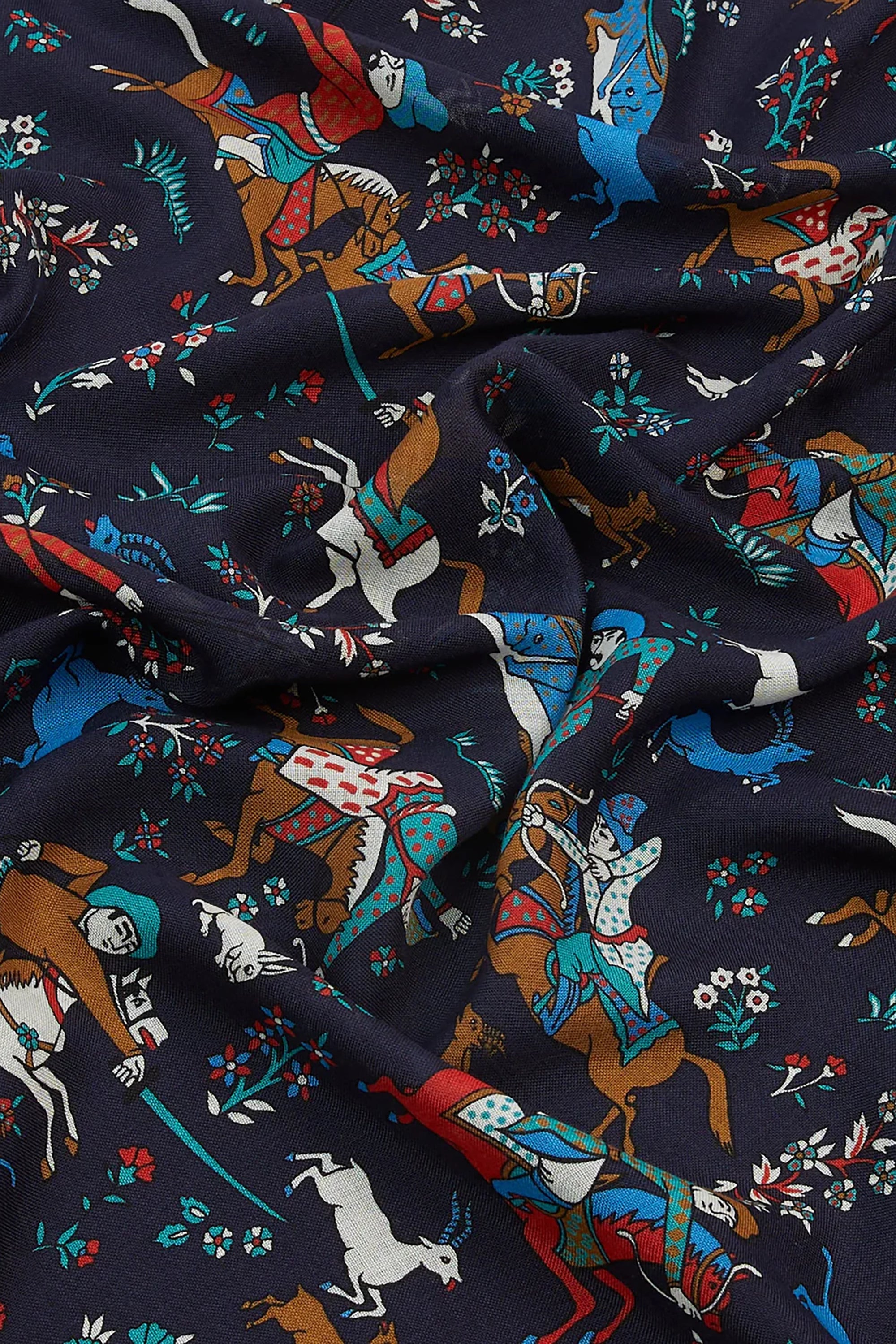 Navy Mughal Archer Print Wool Silk Scarf