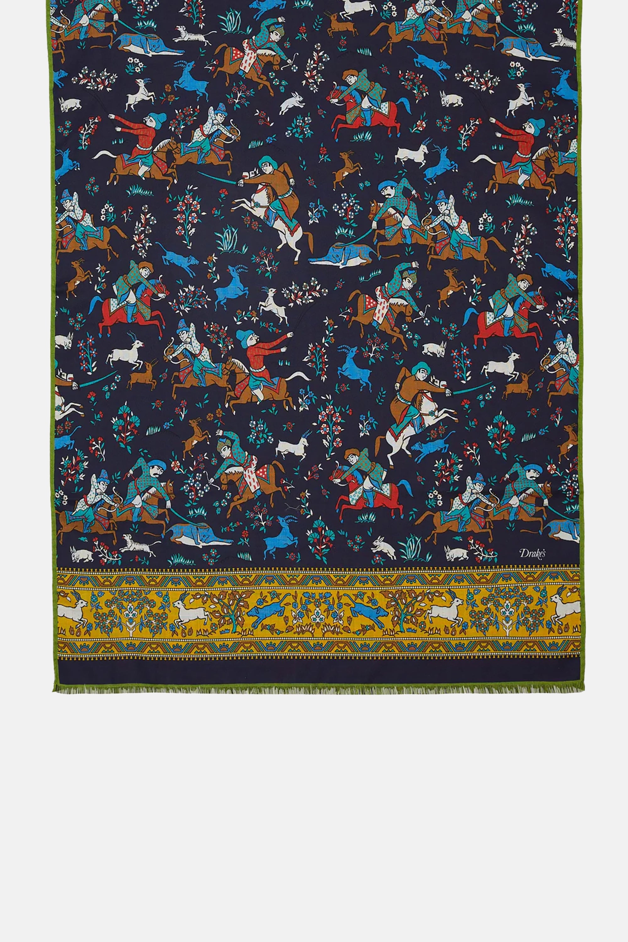 Navy Mughal Archer Print Wool Silk Scarf