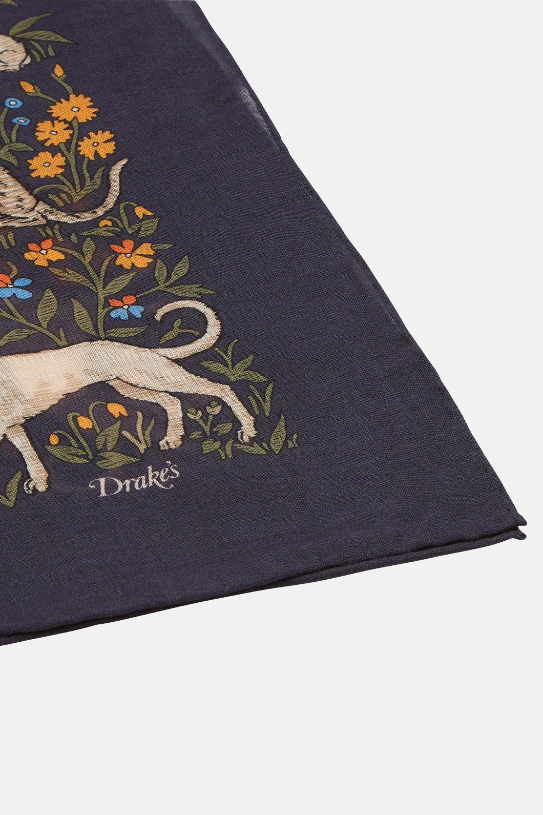 Navy Unicorn Print Wool-Silk Square Scarf