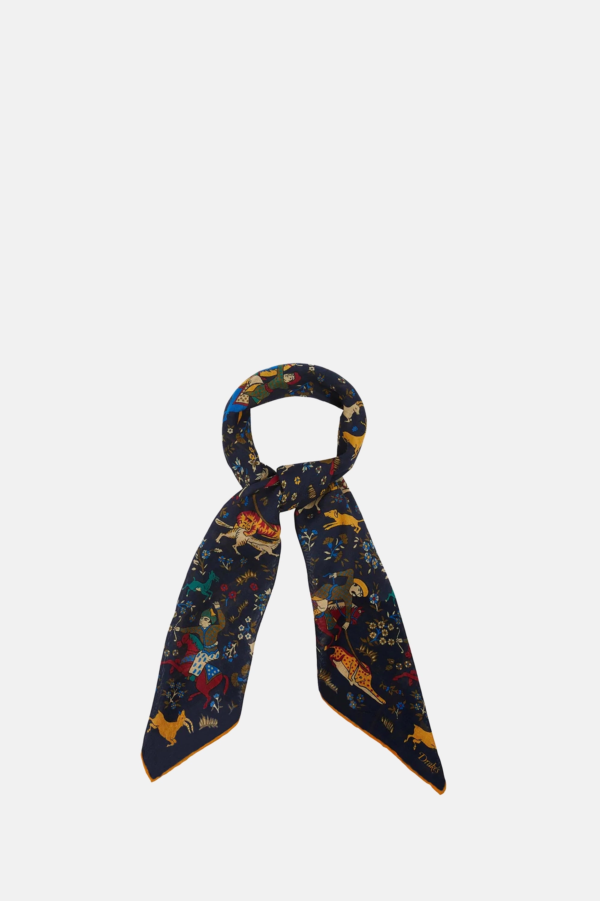 Navy Mughal Print Wool-Silk Square Scarf