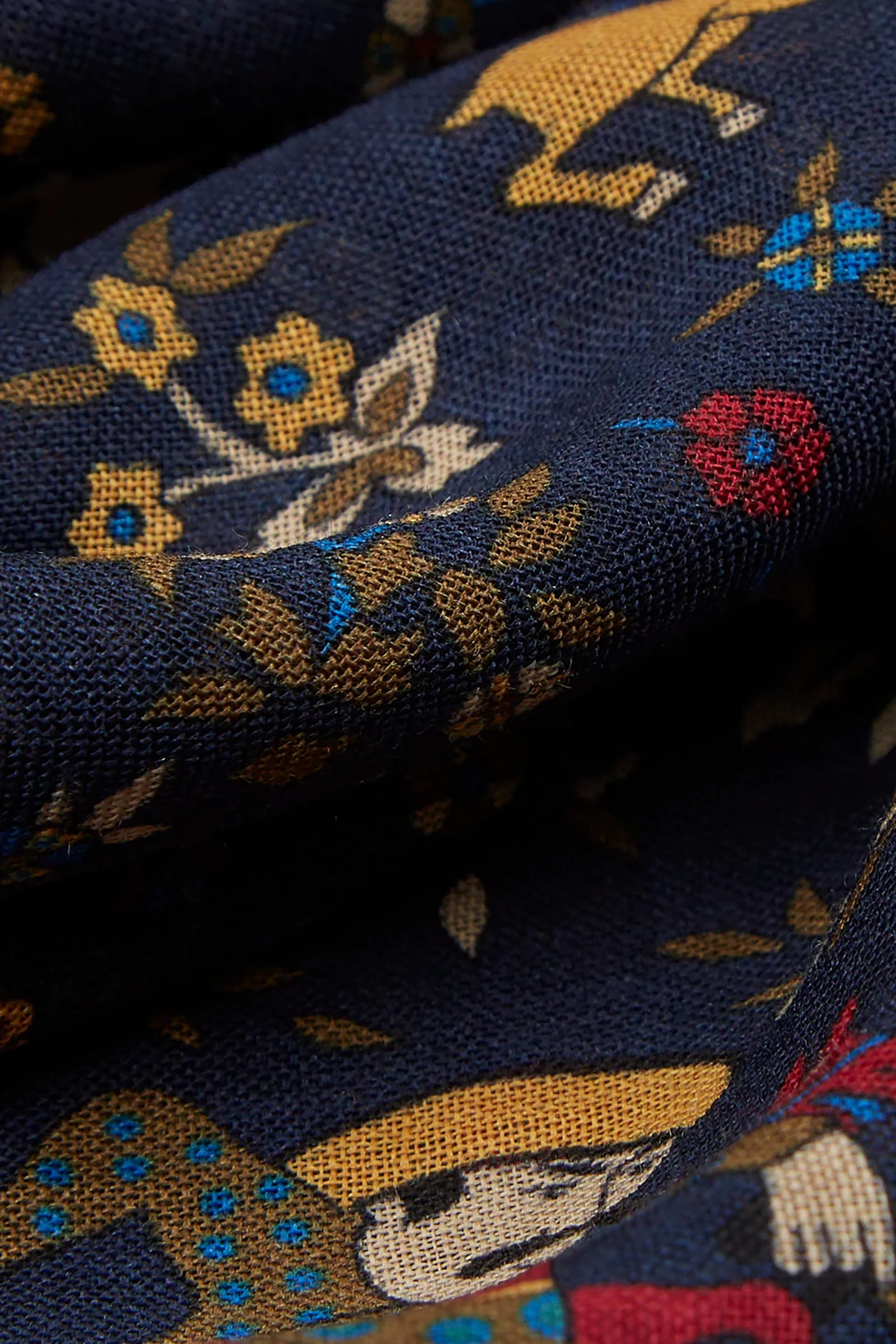 Navy Mughal Print Wool-Silk Square Scarf
