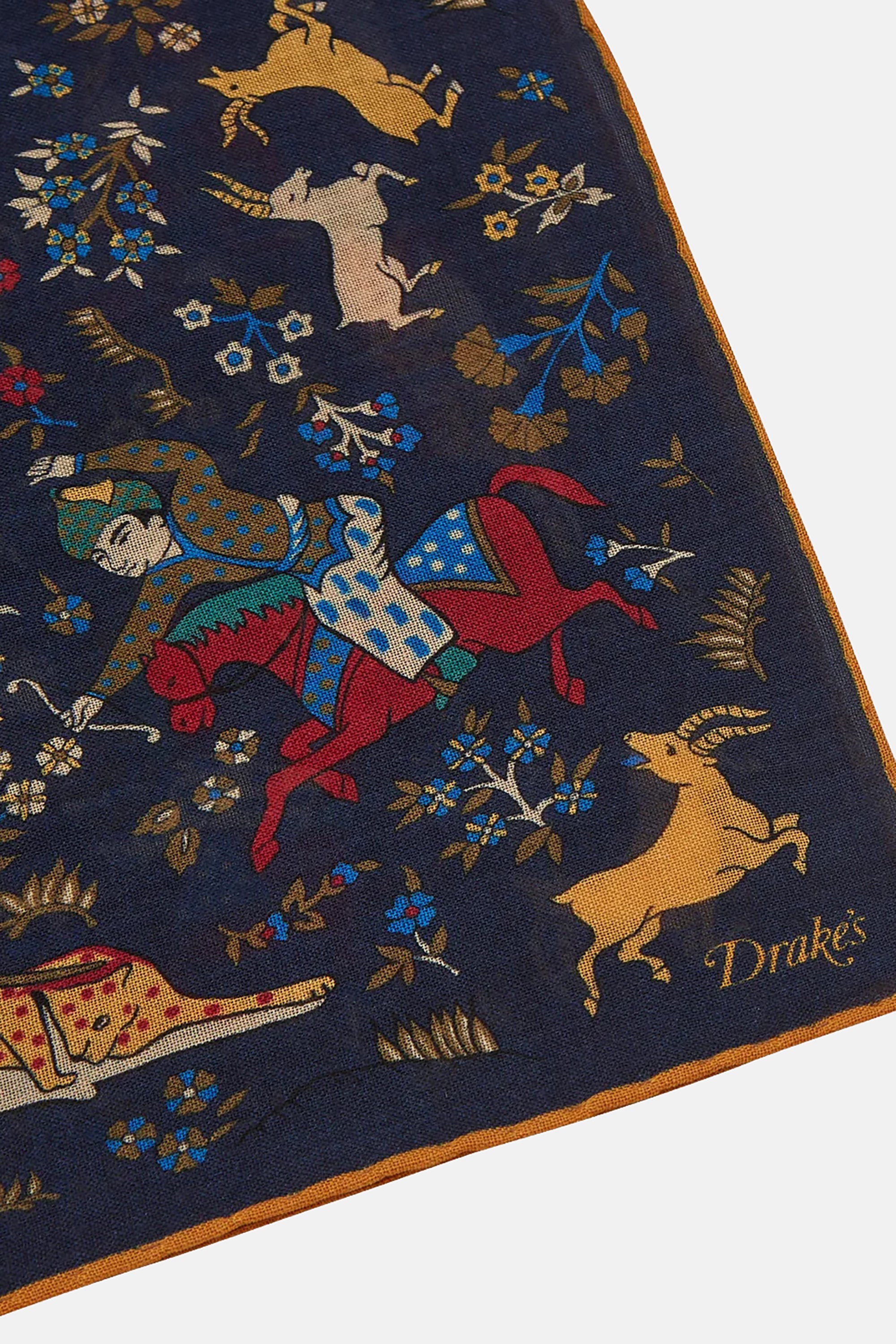 Navy Mughal Print Wool-Silk Square Scarf