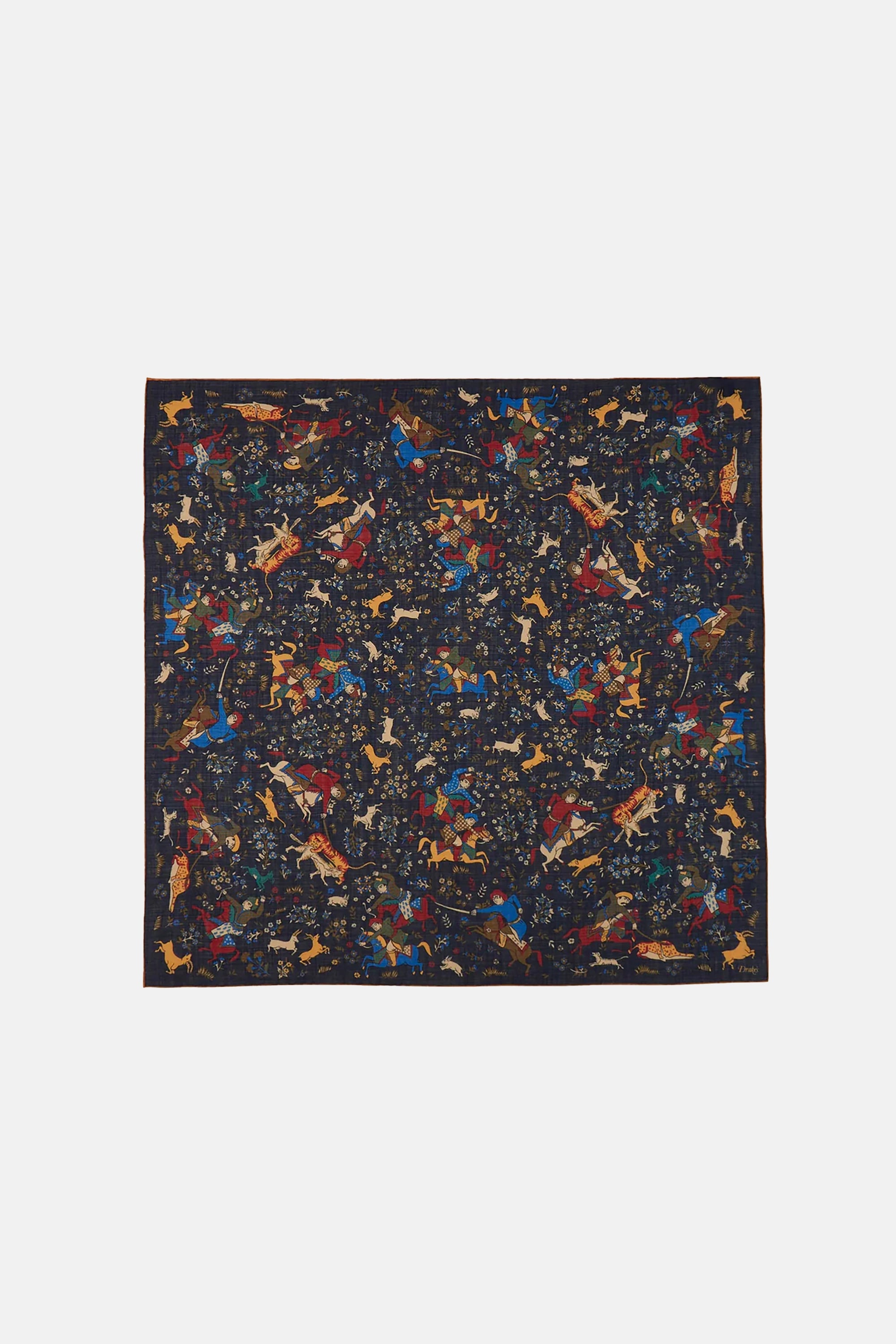 Navy Mughal Print Wool-Silk Square Scarf