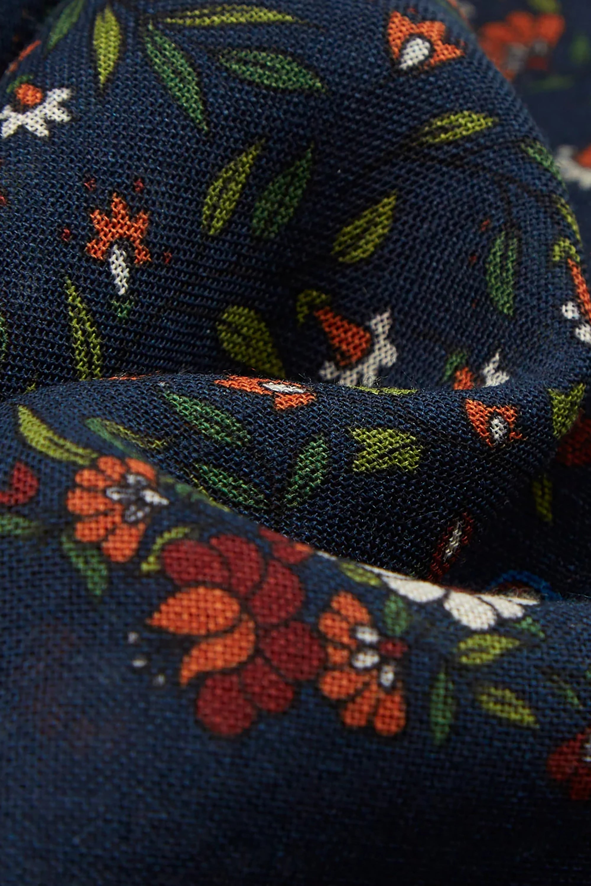 Navy Birds of Paradise Print Wool-Silk Square Scarf