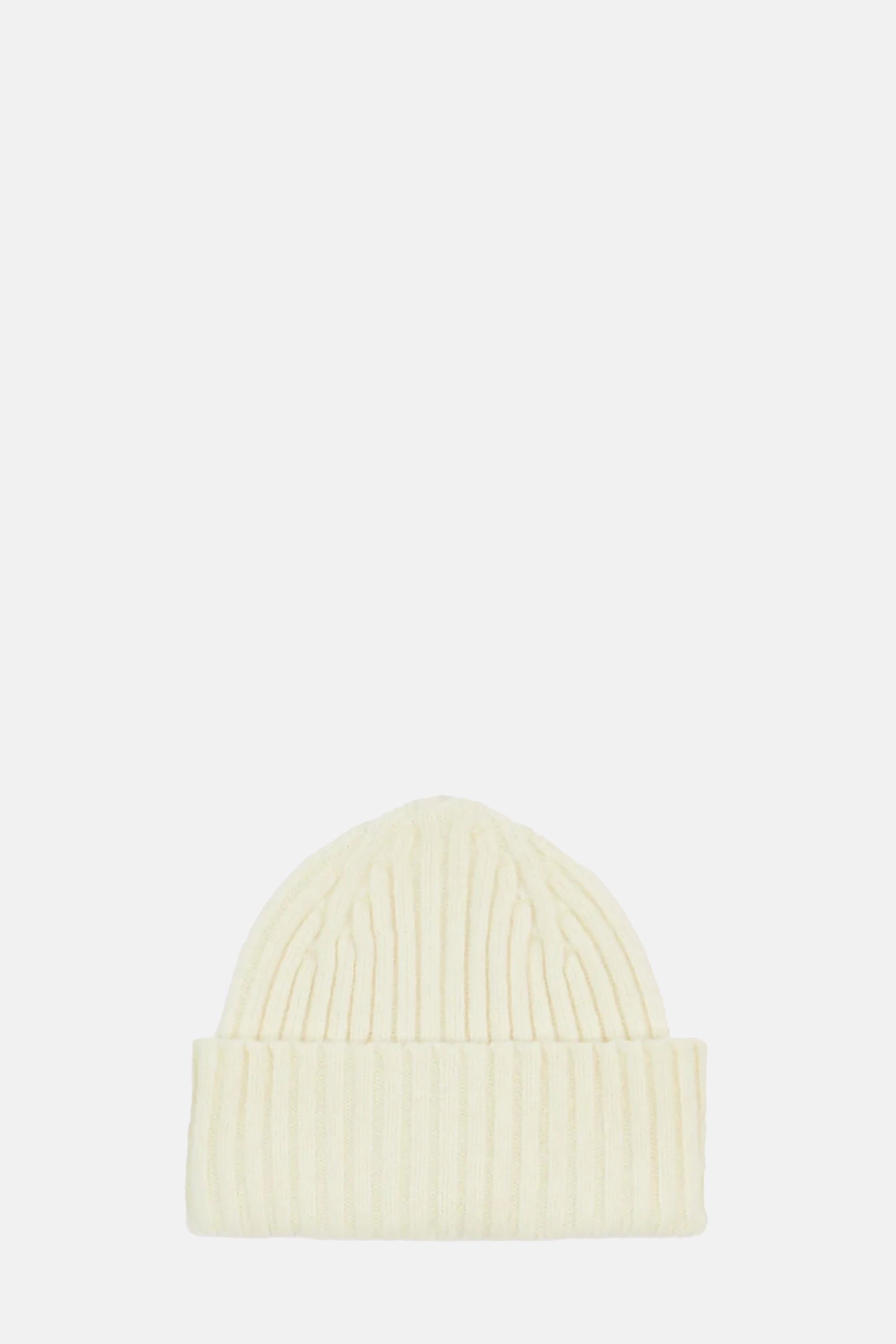 Ecru Lambswool Ribbed Knit Cap