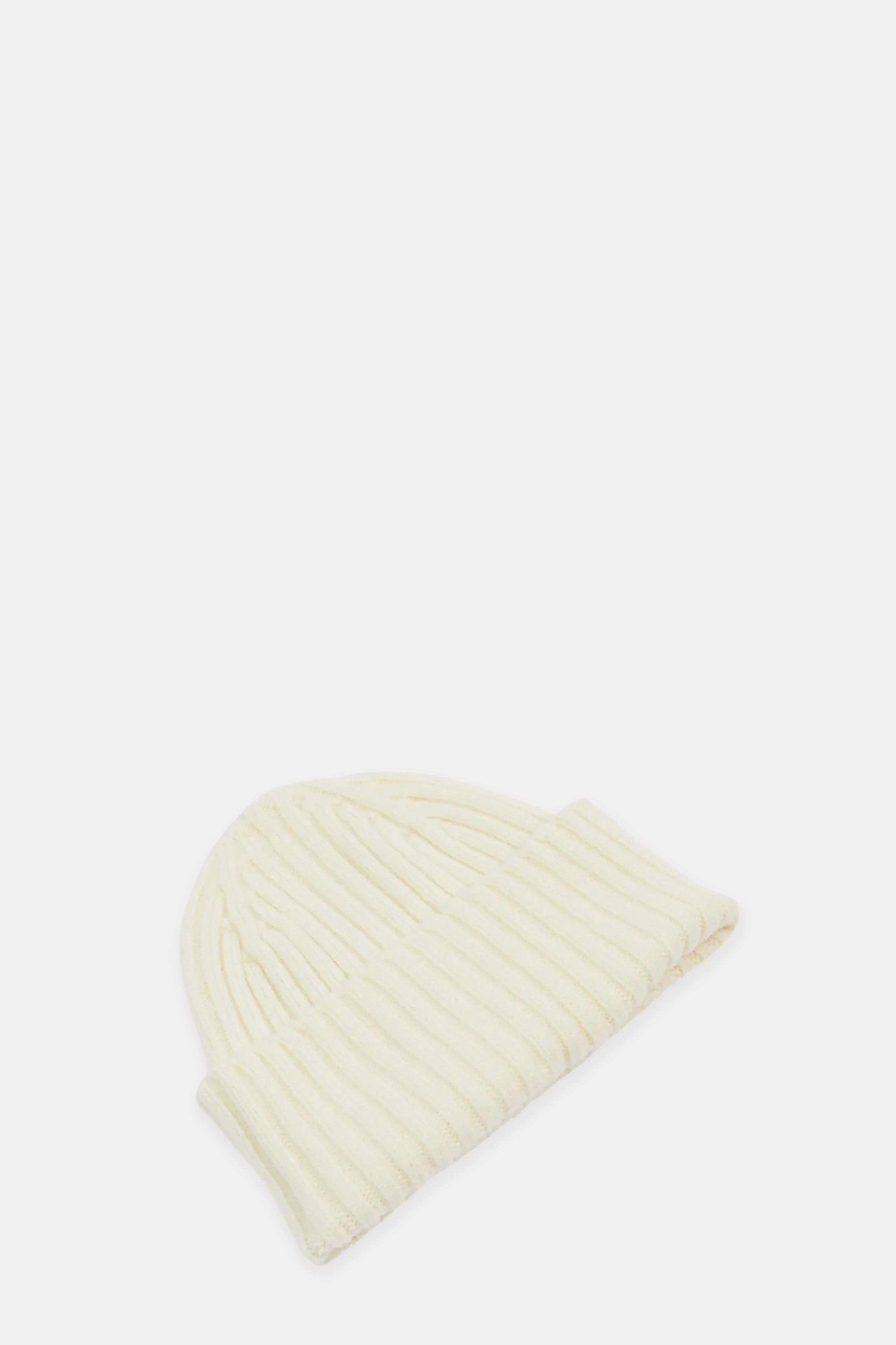 Ecru Lambswool Ribbed Knit Cap