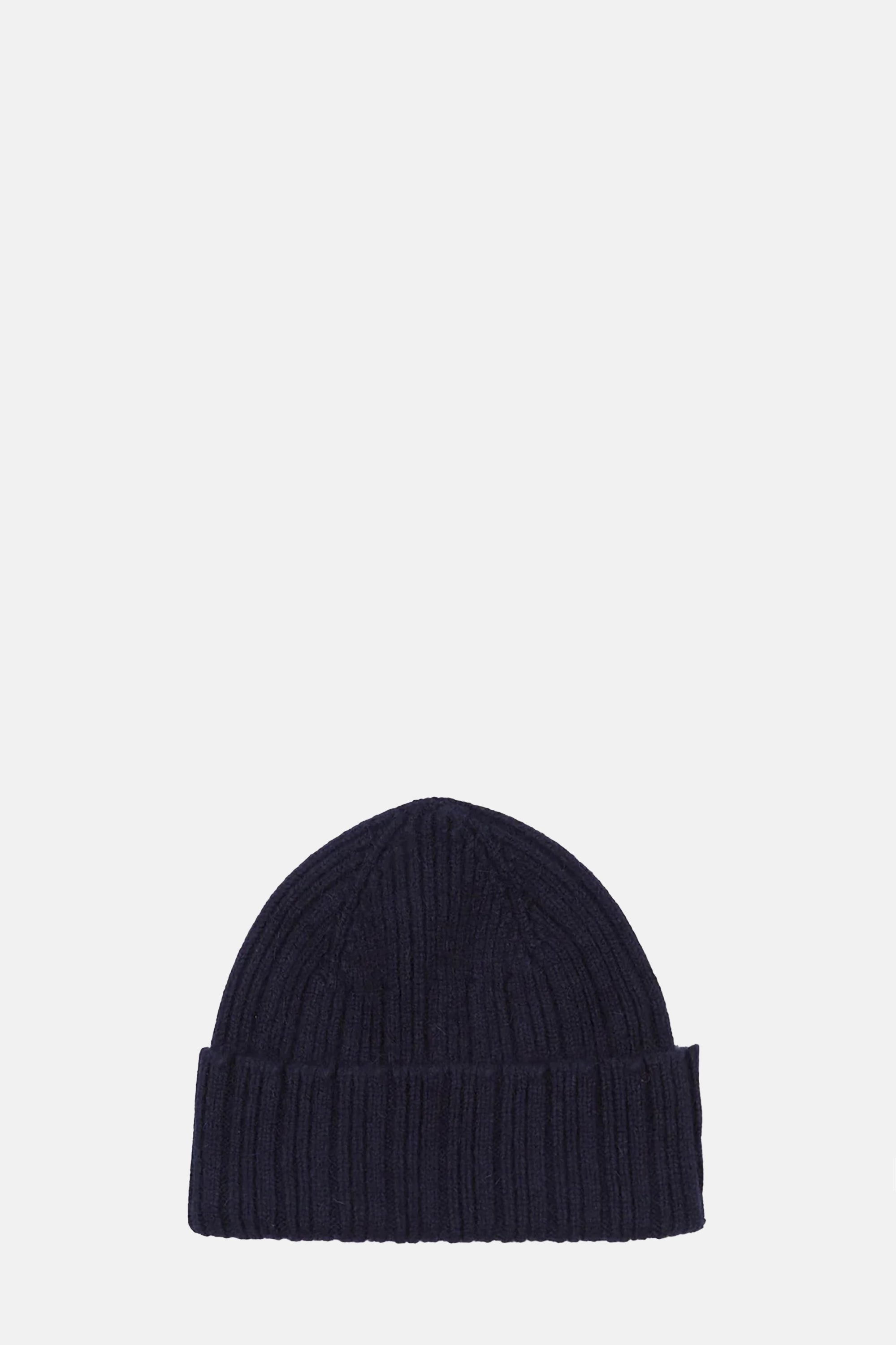 Navy Angora Lambswool Ribbed Knit Cap