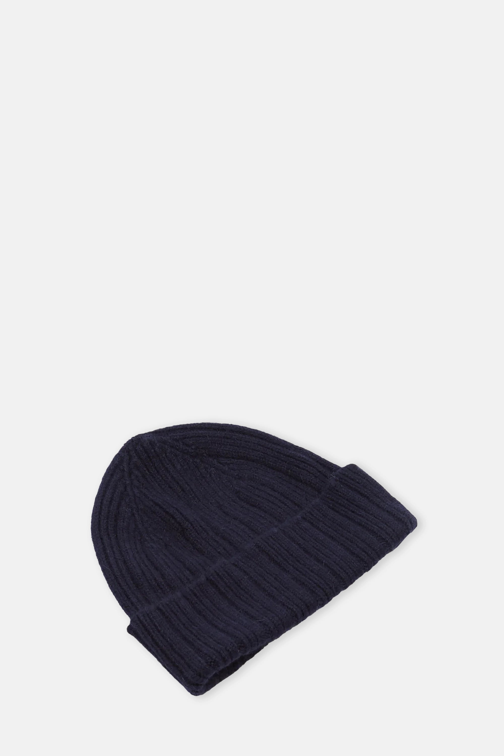 Navy Angora Lambswool Ribbed Knit Cap