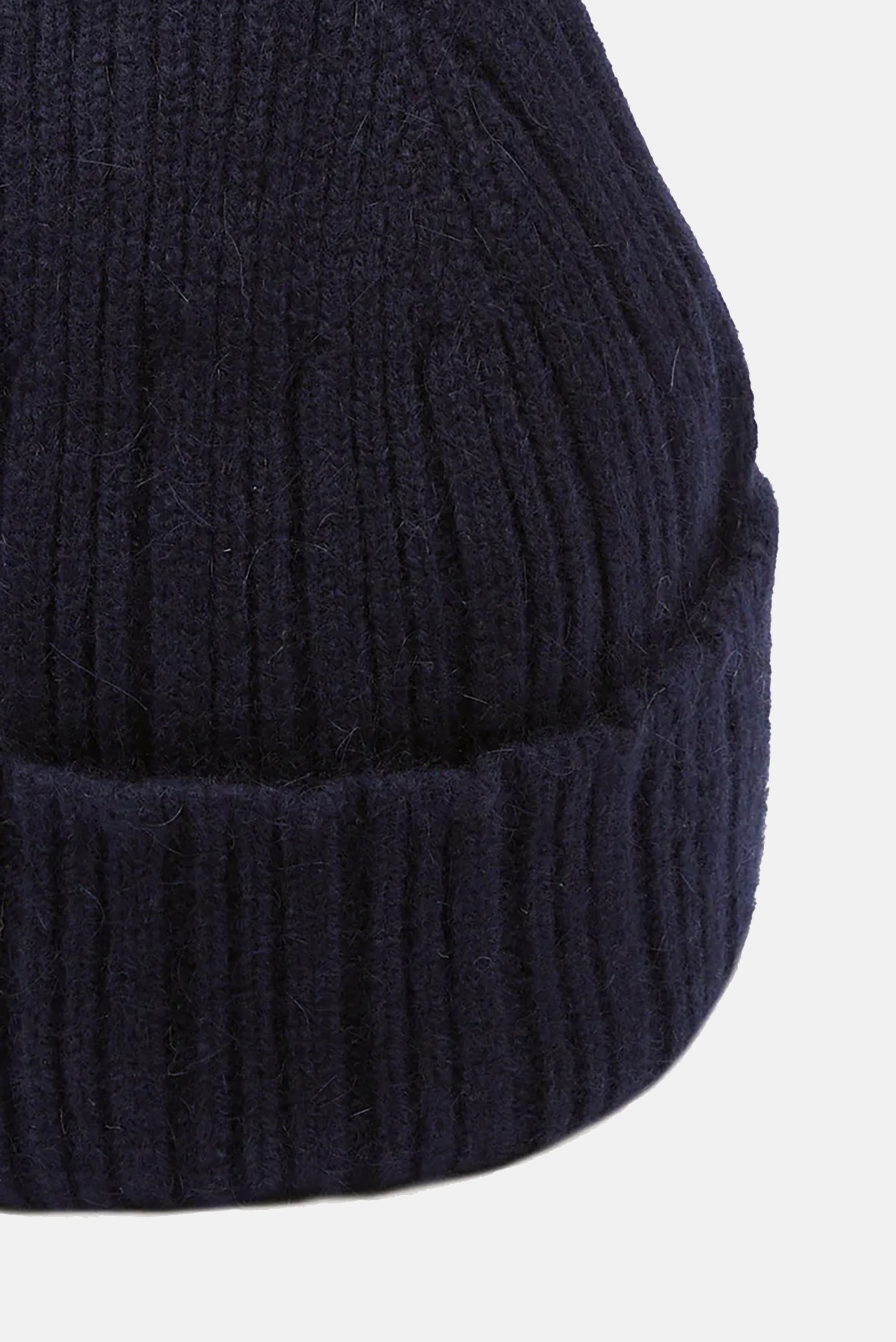 Navy Angora Lambswool Ribbed Knit Cap