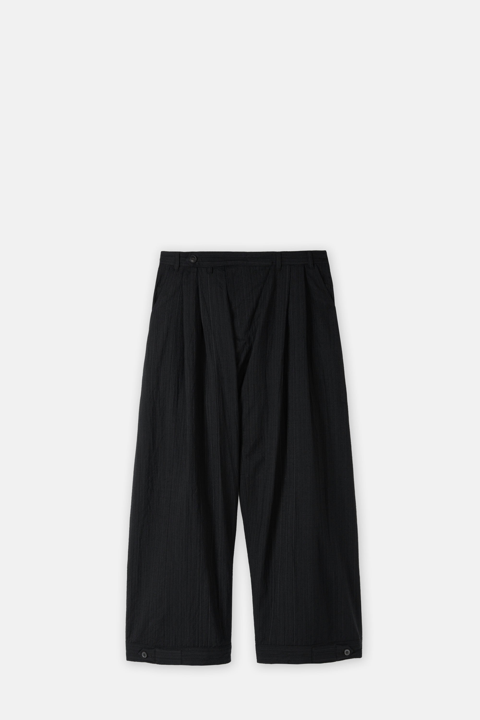 Dark Striped Double Pleated Seersucker Trousers