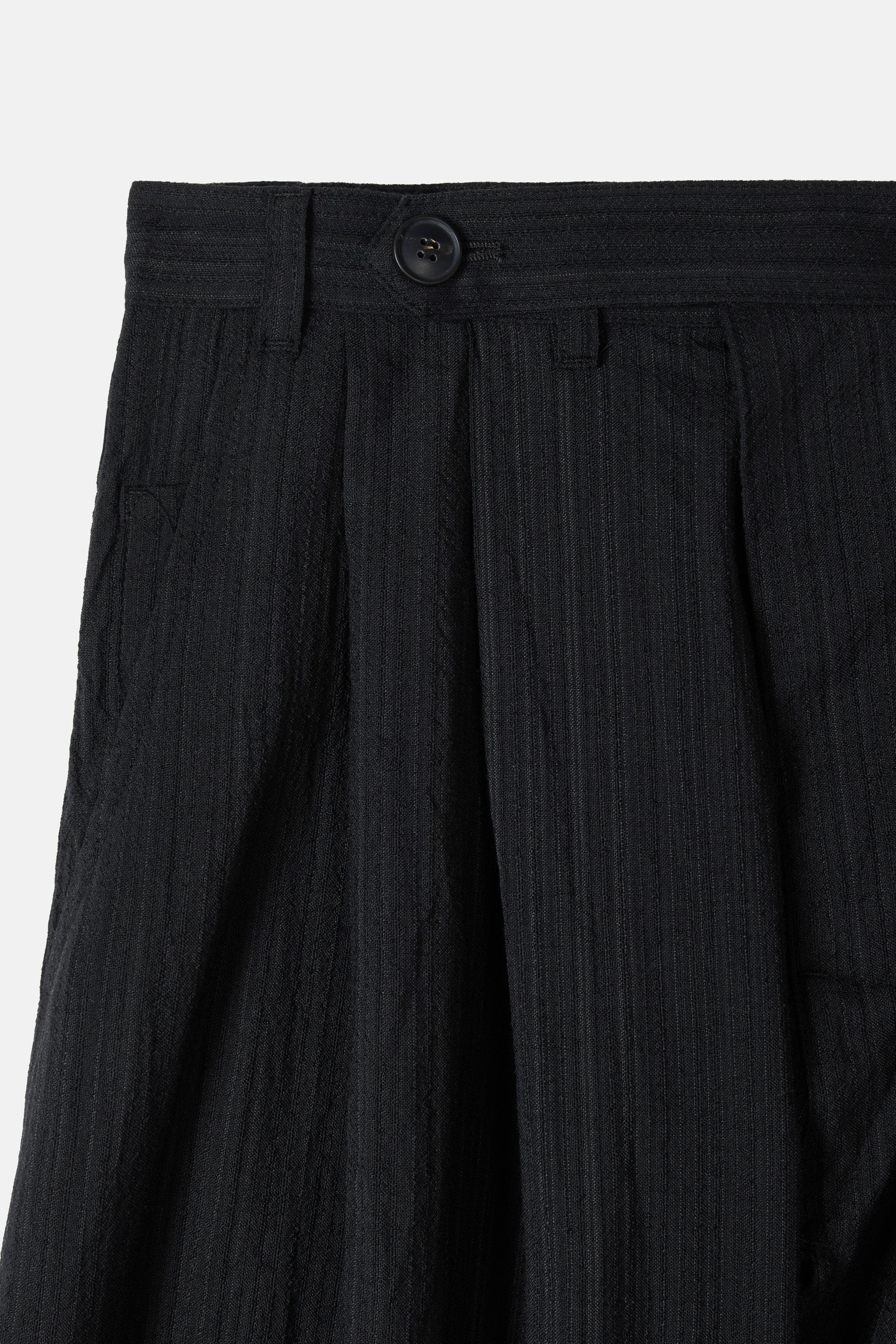 Dark Striped Double Pleated Seersucker Trousers