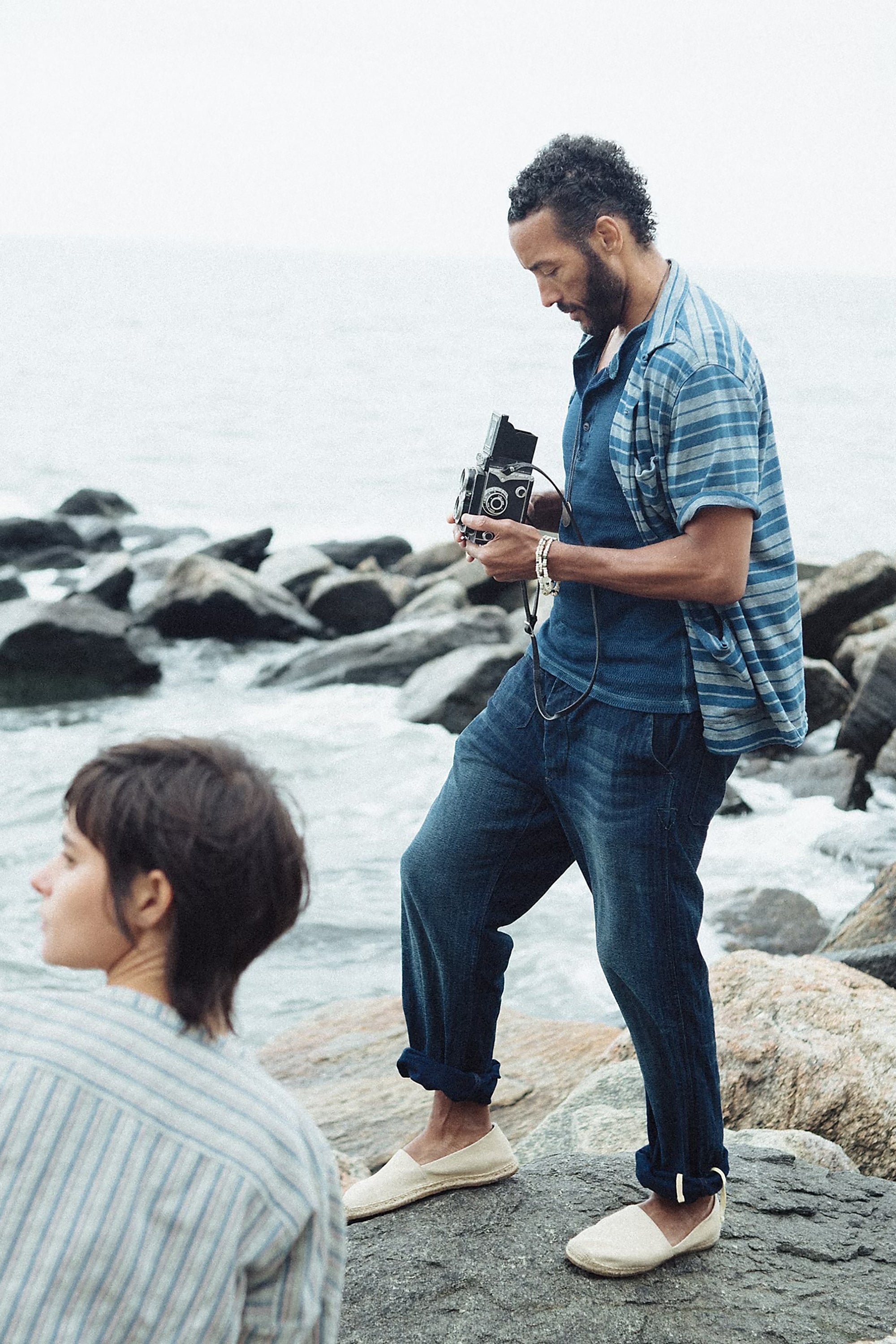 Indigo Striped Jersey Camp Shirt