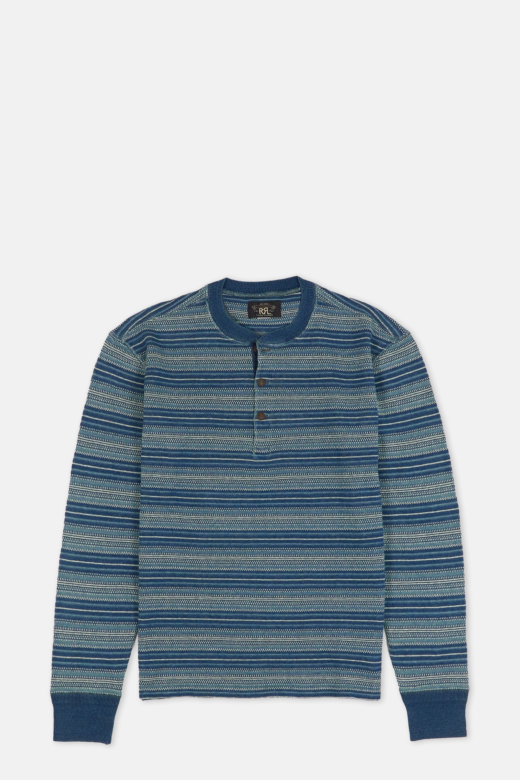 Indigo Striped Jacquard Henley Shirt