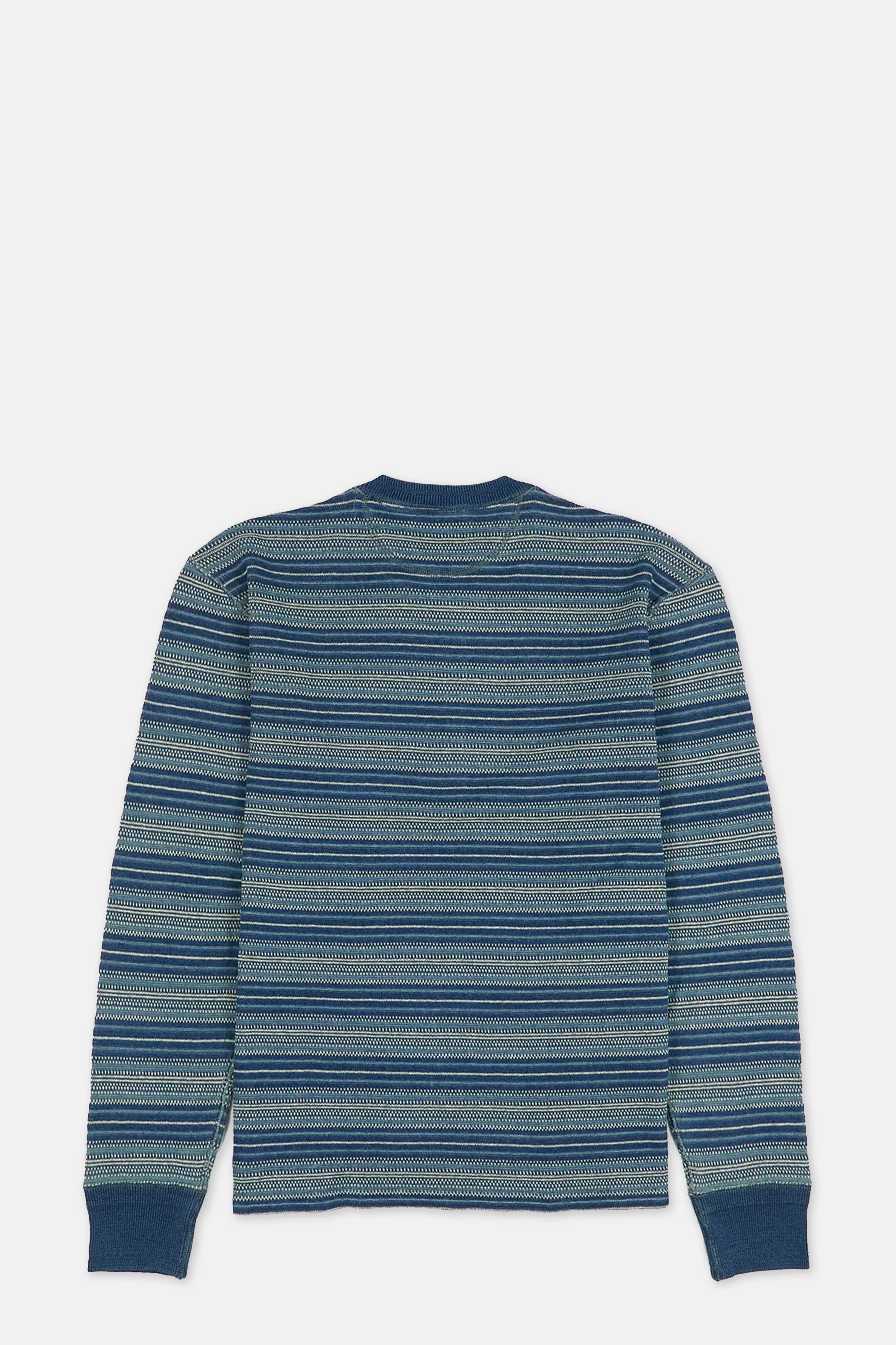 Indigo Striped Jacquard Henley Shirt