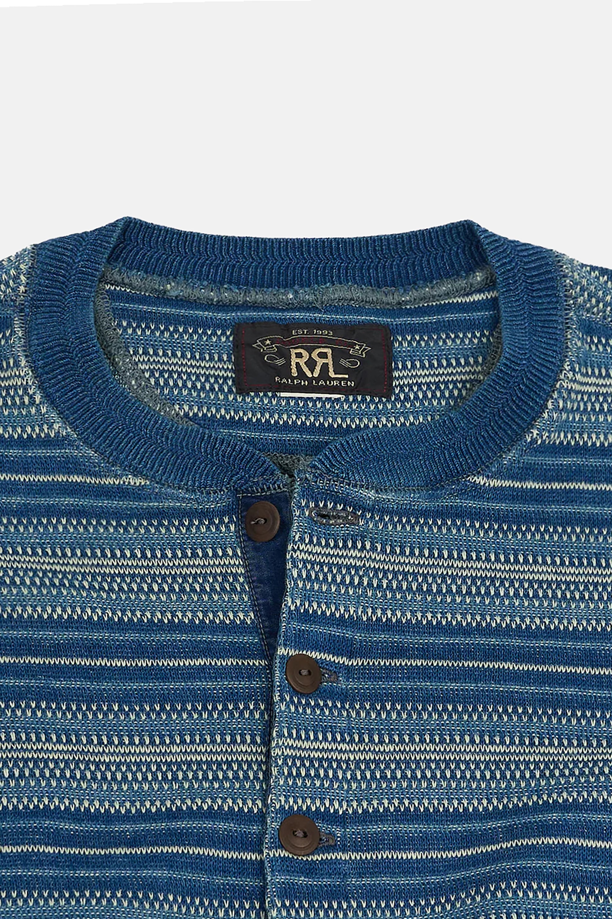 Indigo Striped Jacquard Henley Shirt