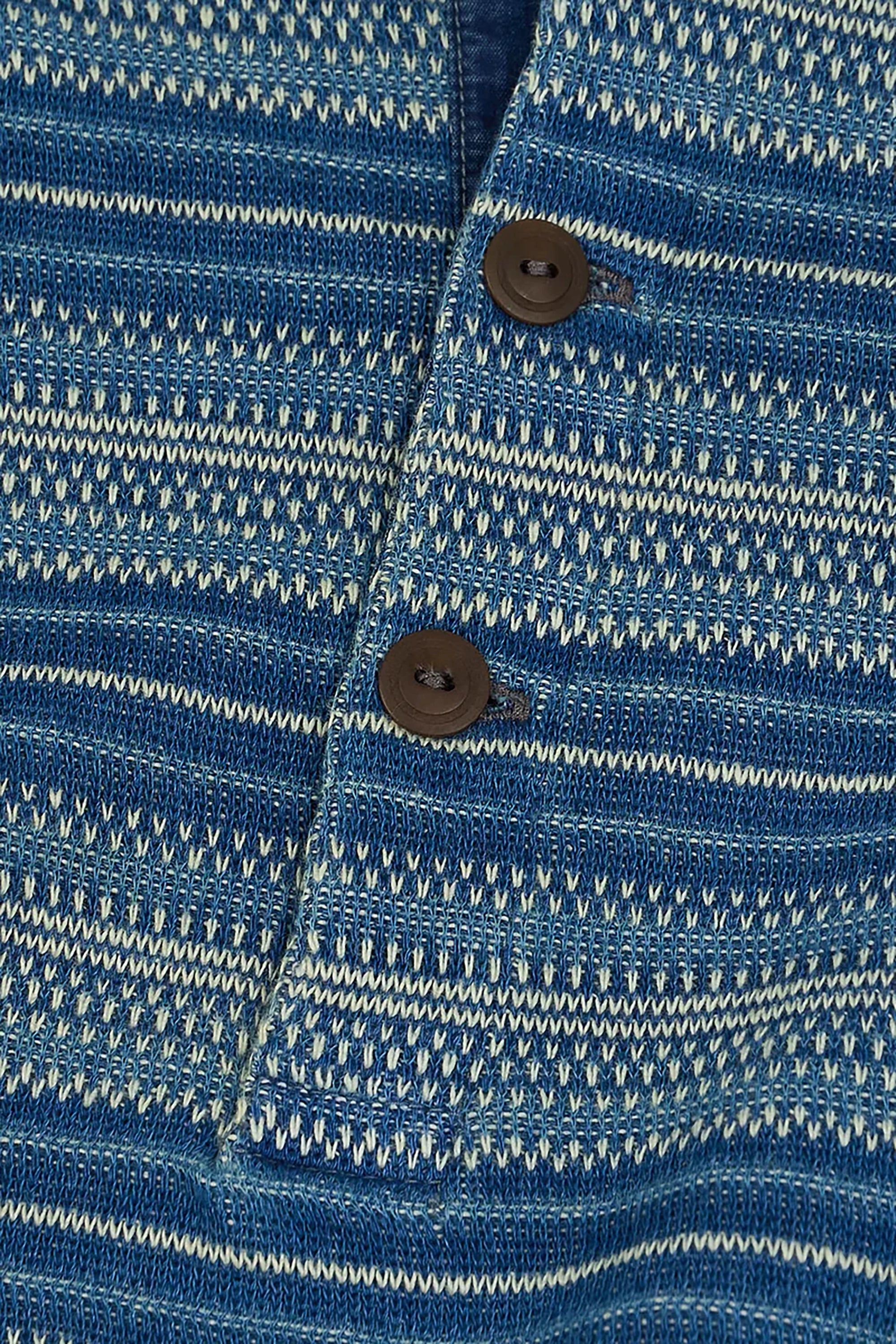 Indigo Striped Jacquard Henley Shirt
