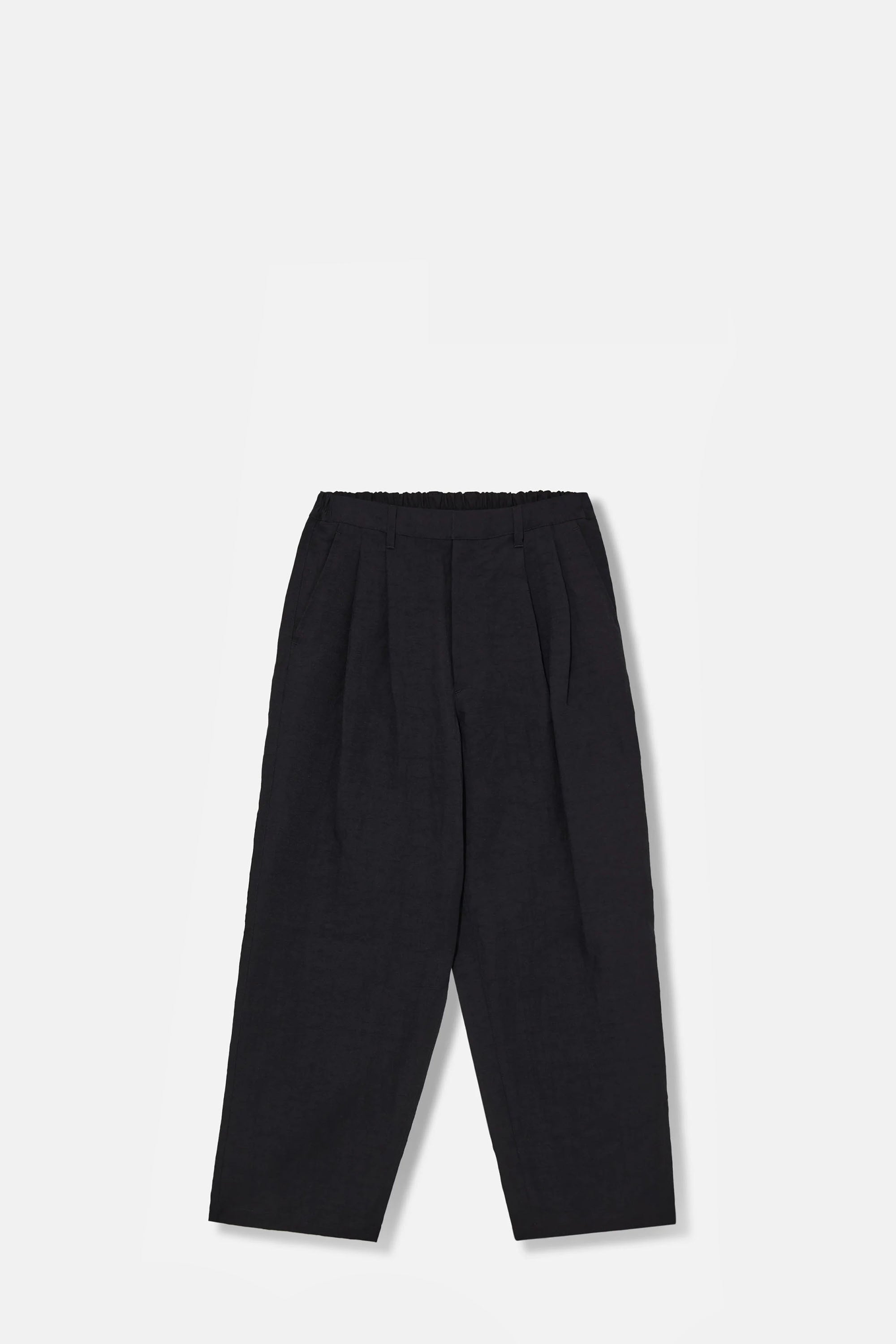 BLACK LI/NY POPLIN WIDE EASY TROUSERS