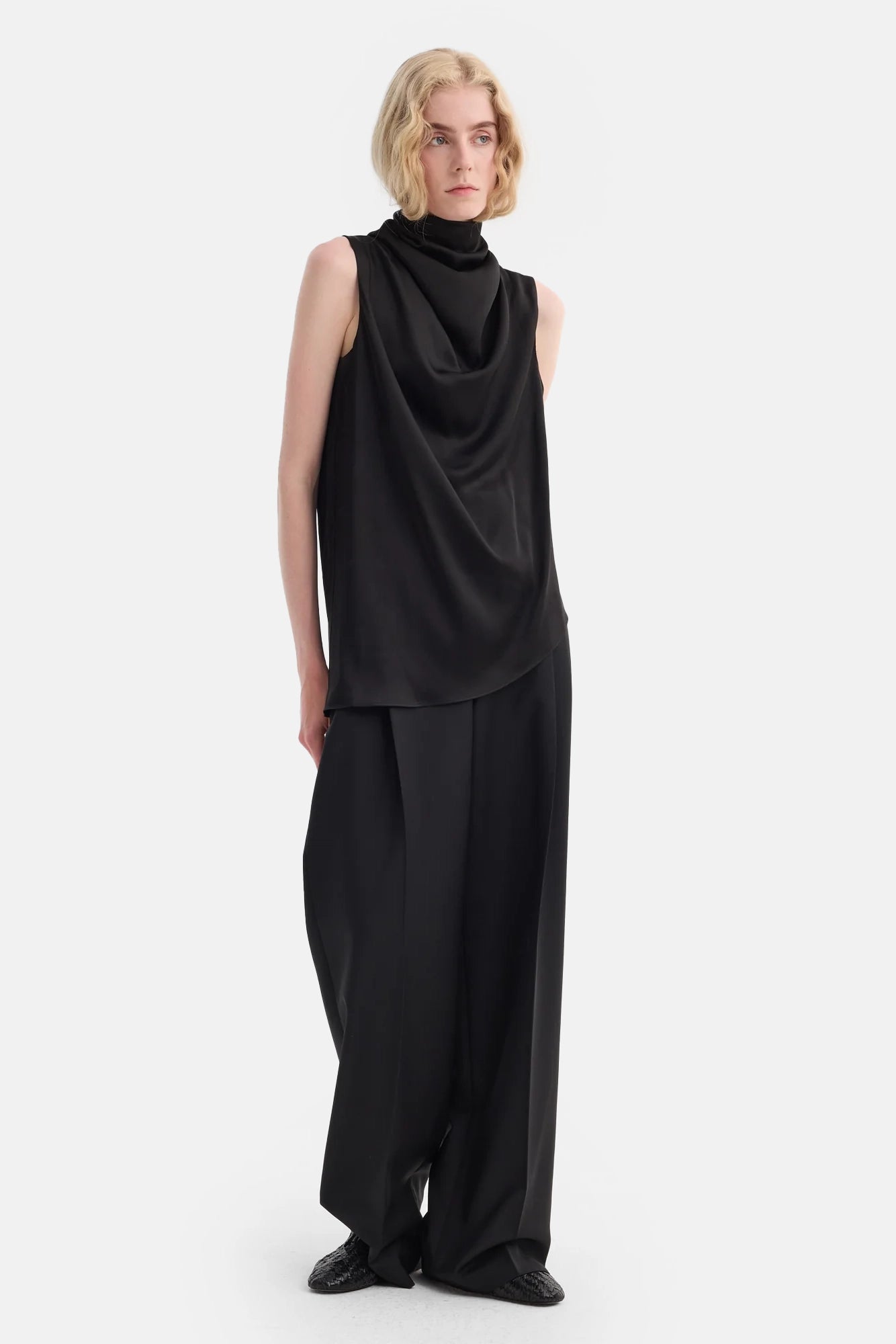 Sleeveless Drapped Satin Top