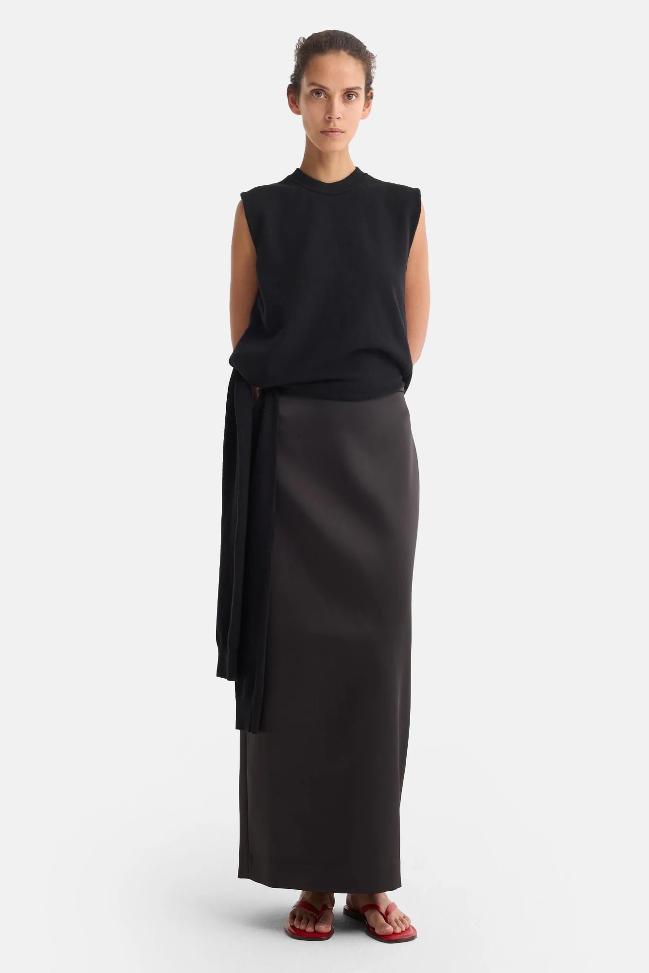 Black Satin Column Skirt