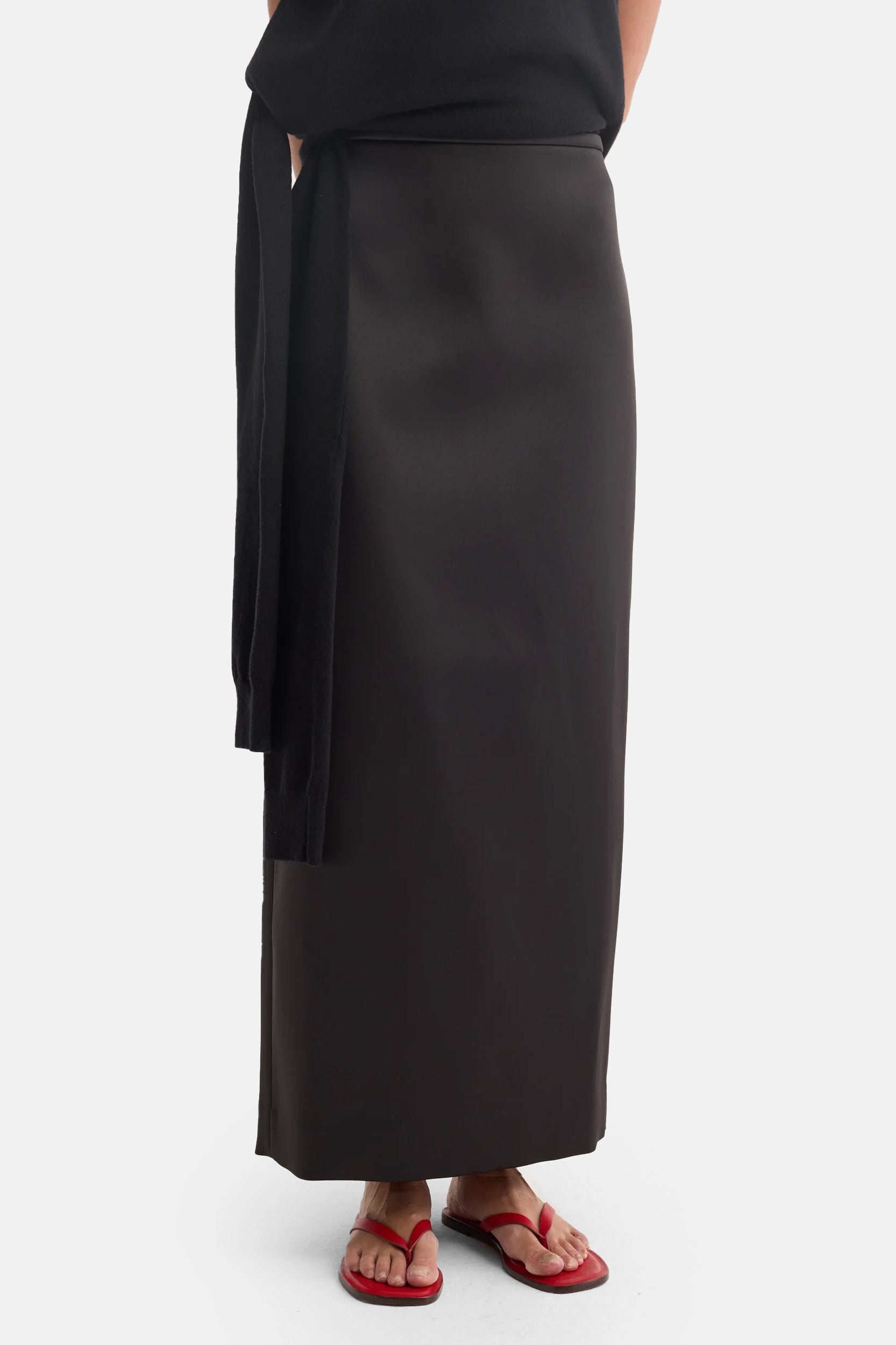 Black Satin Column Skirt