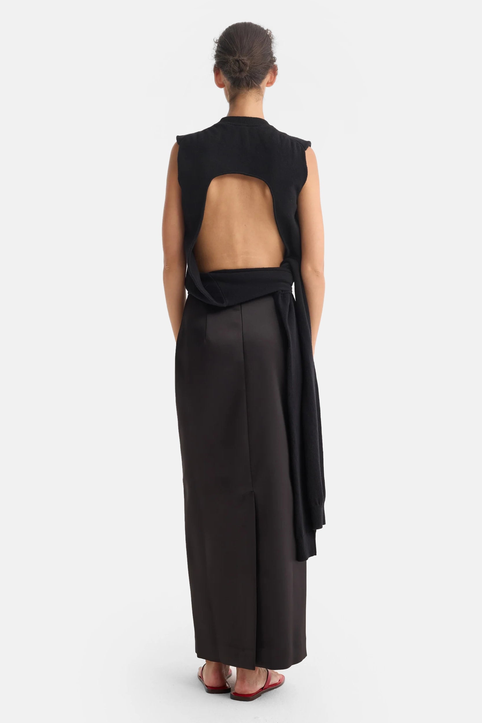 Black Satin Column Skirt