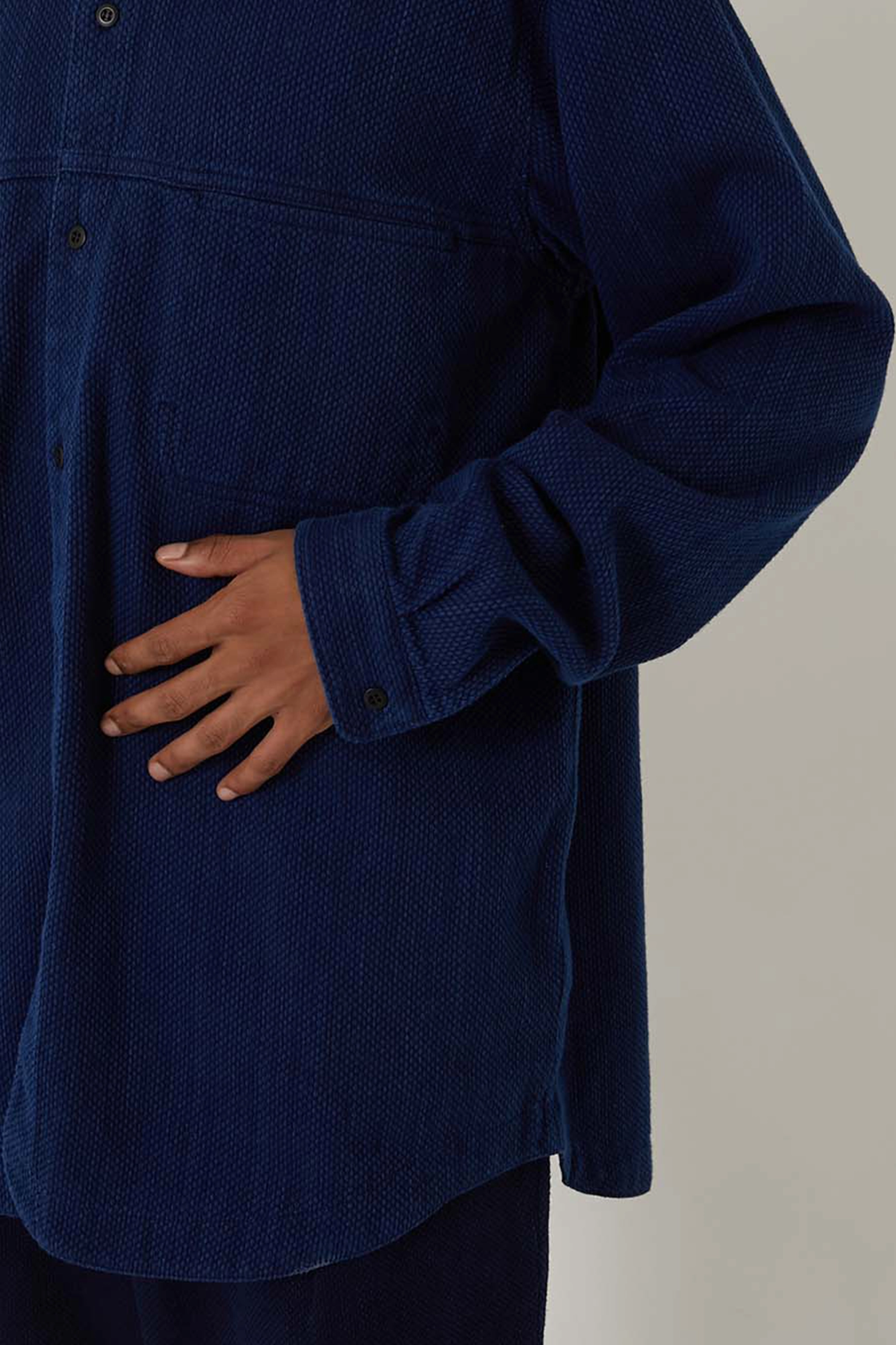 Kasezome Sashiko Stand Up Collar Ls Shirt 