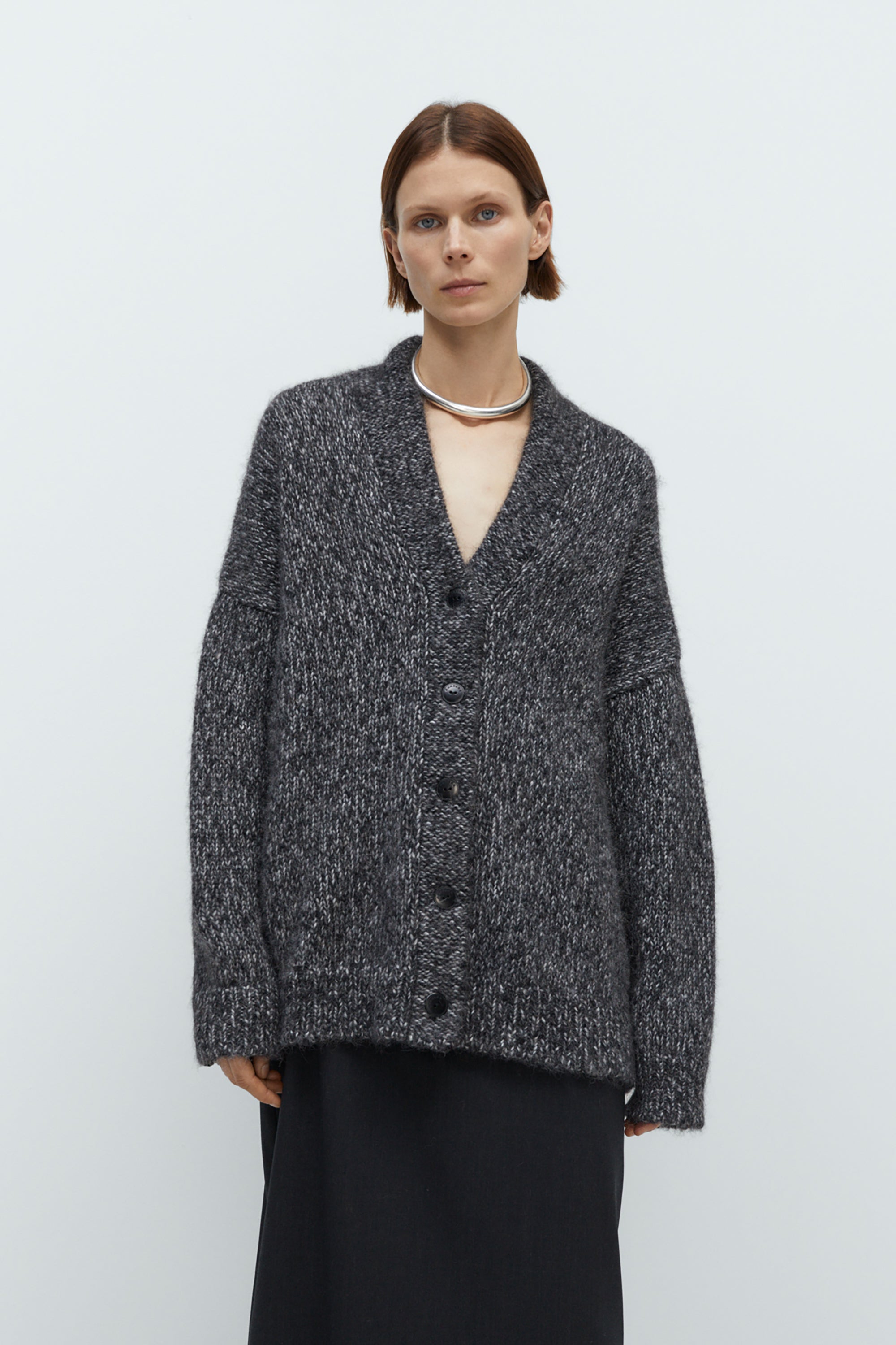 Black Melange Oversized Cardigan