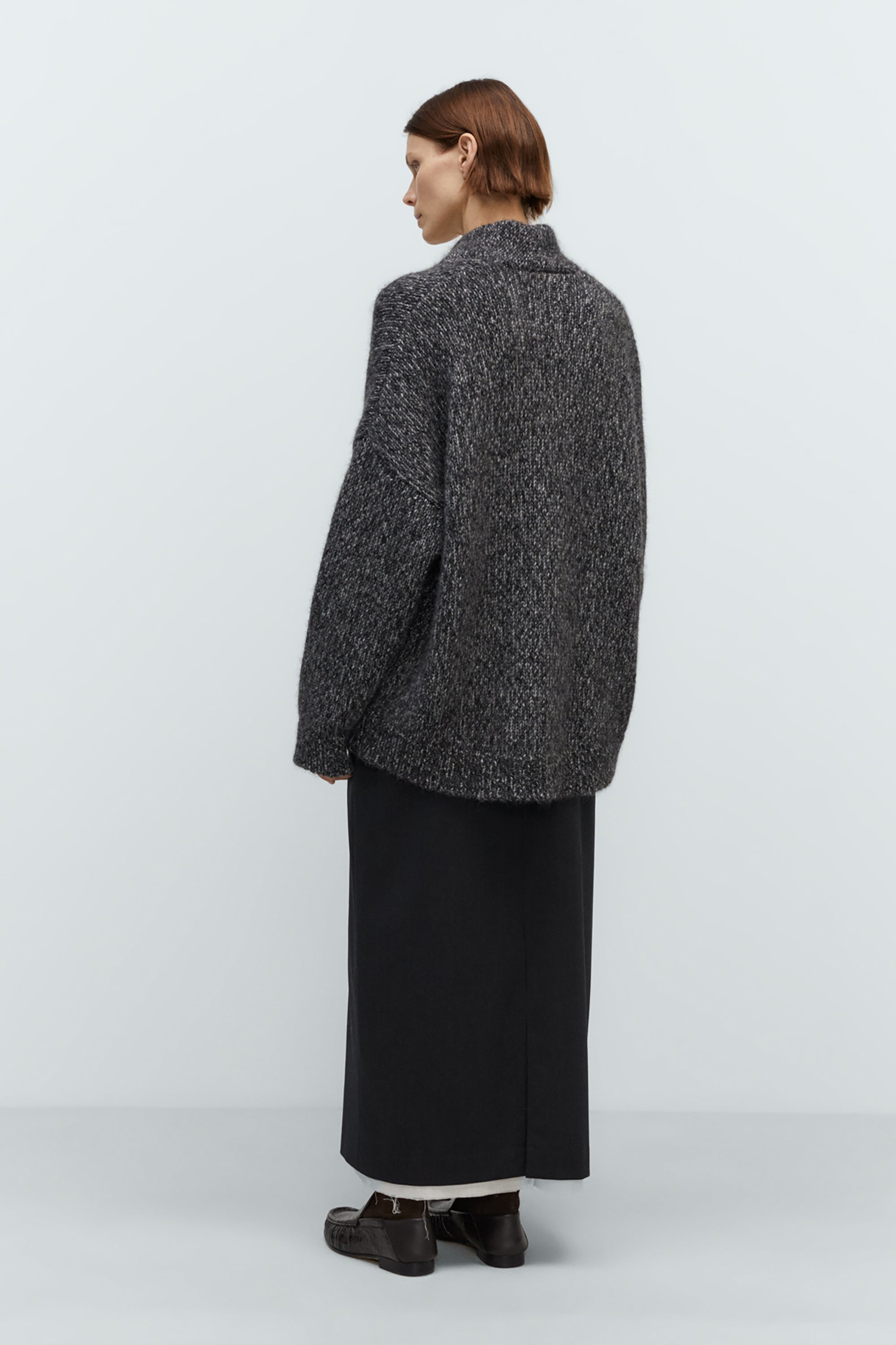 Black Melange Oversized Cardigan