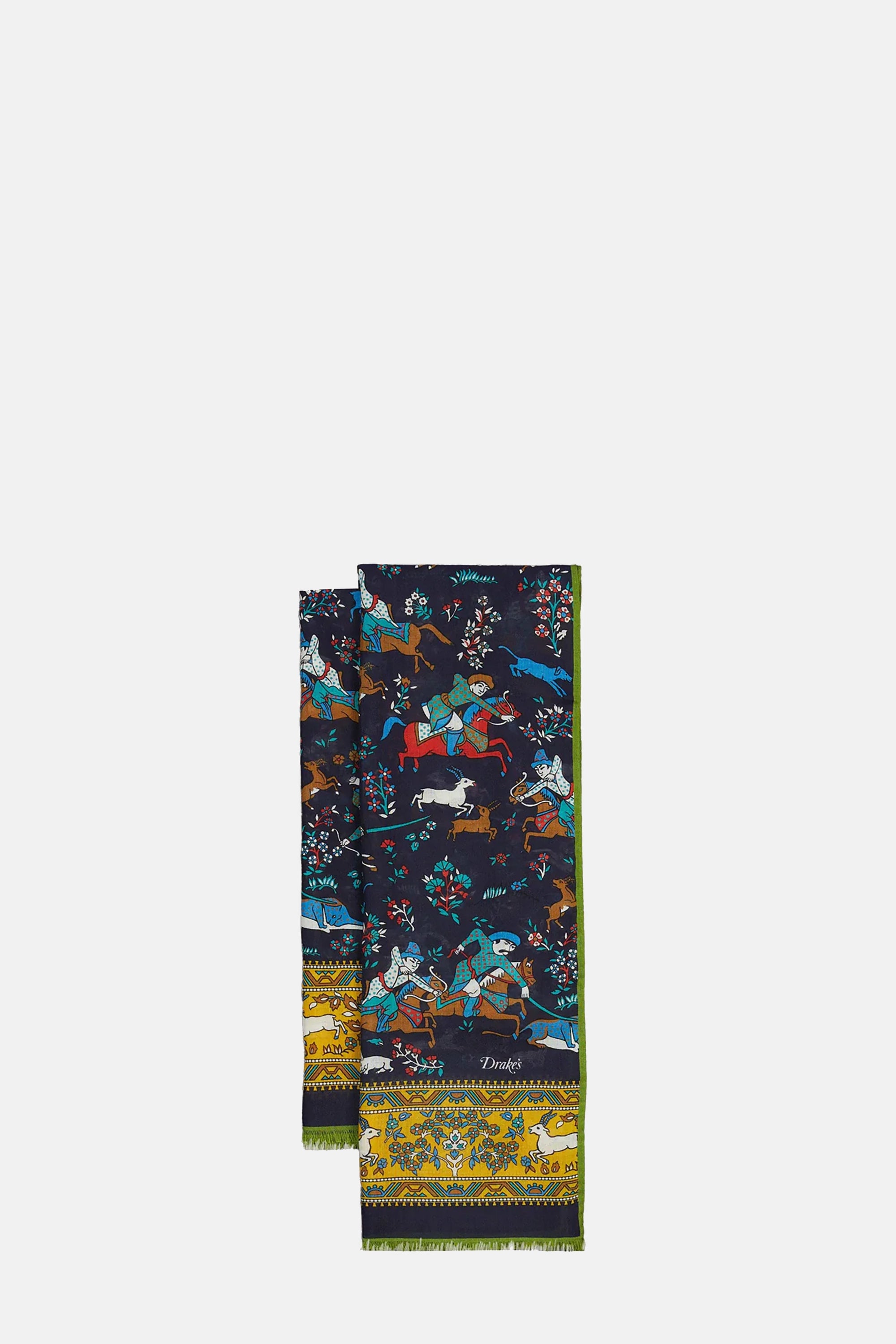 Navy Mughal Archer Print Wool Silk Scarf