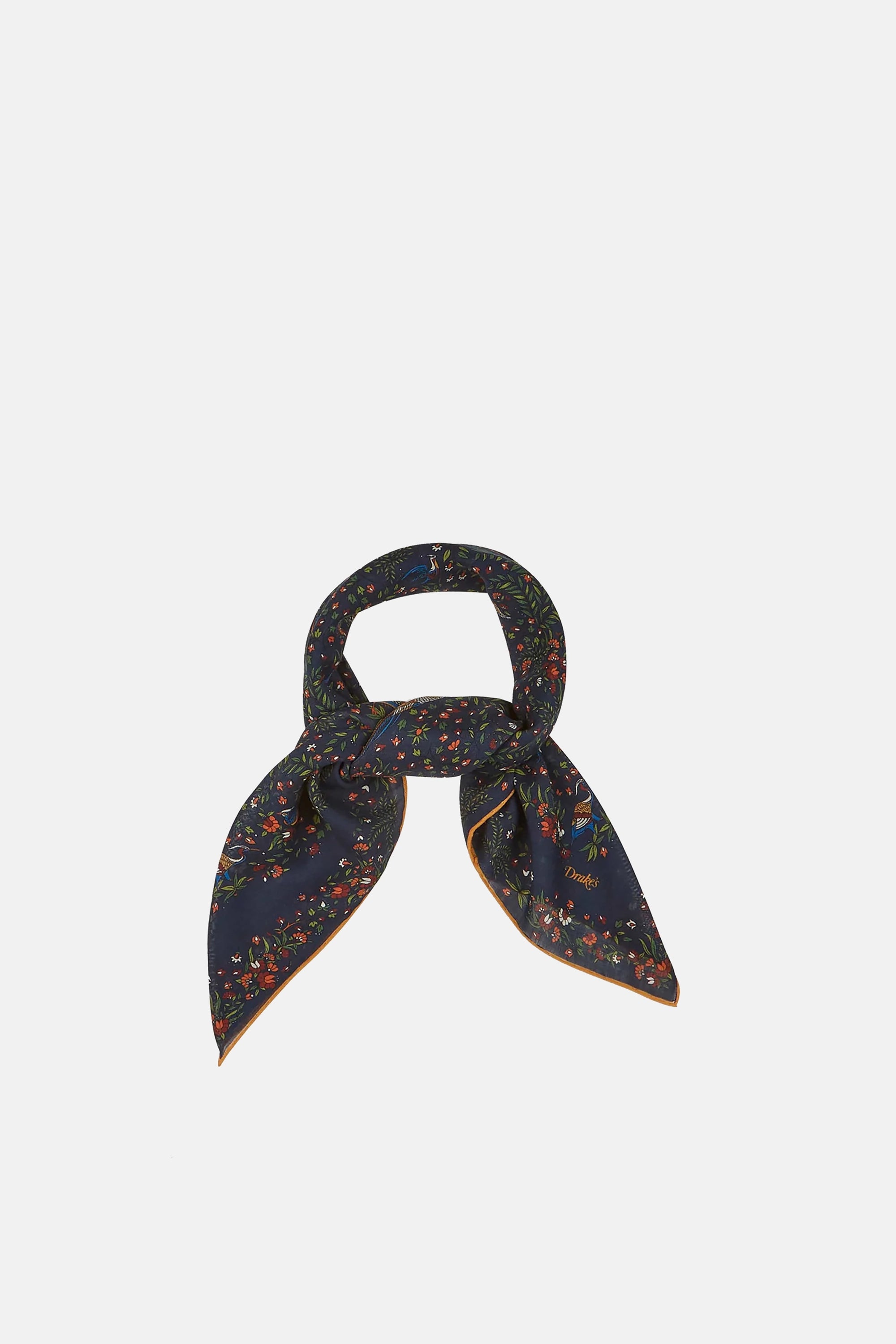 Navy Birds of Paradise Print Wool-Silk Square Scarf