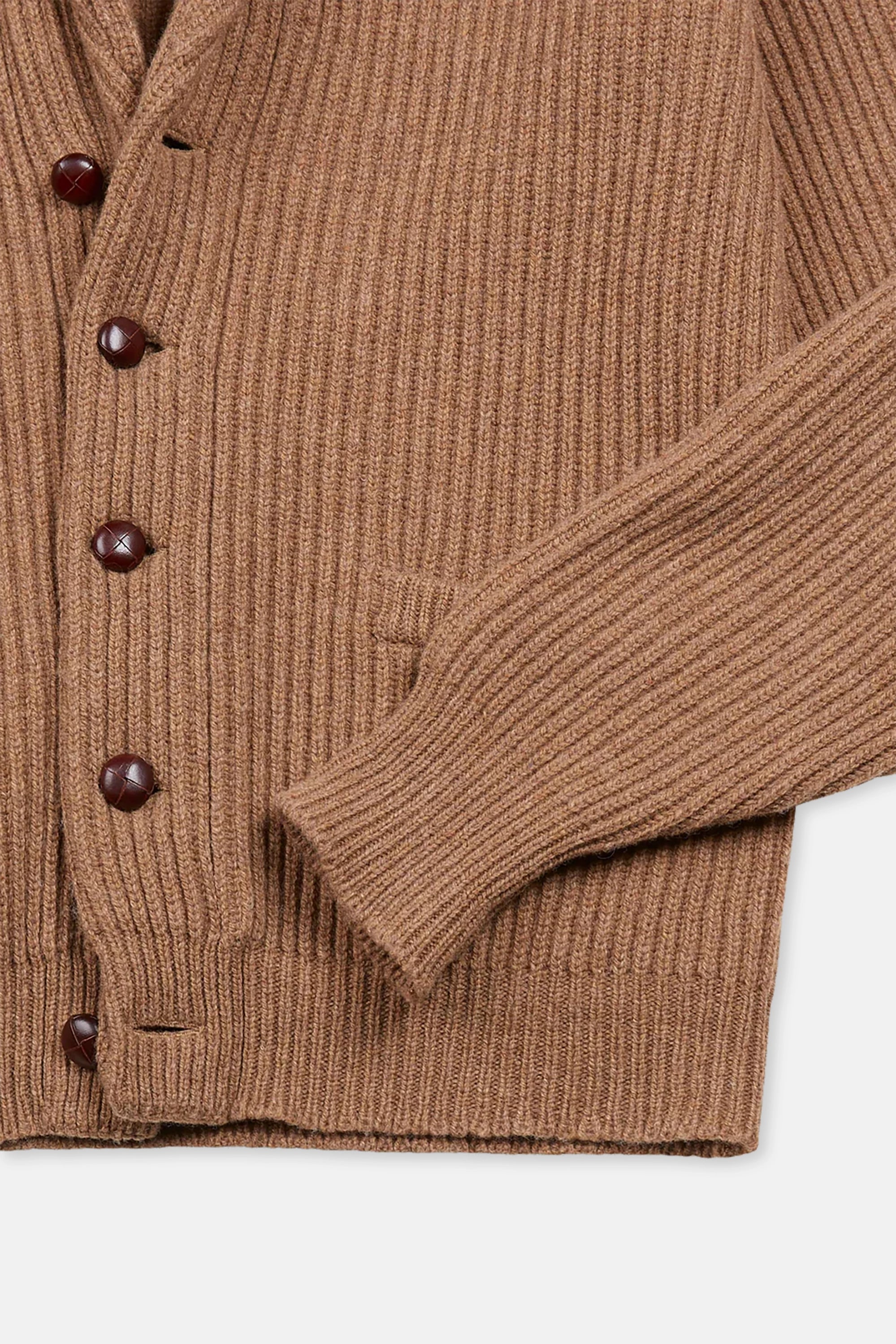 Camel Lambswool Shawl Collar Cardigan