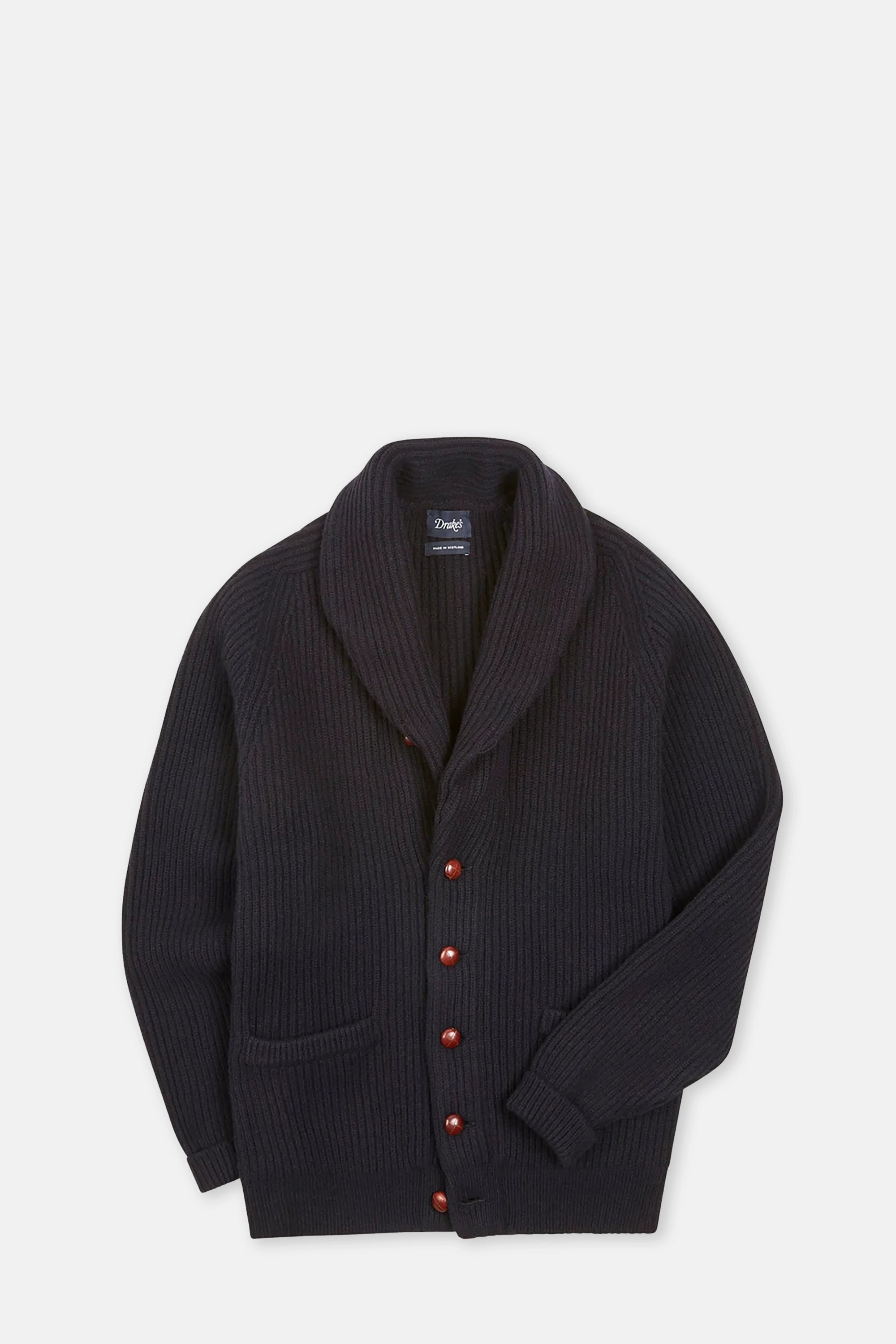 Navy Lambswool Shawl Collar Cardigan