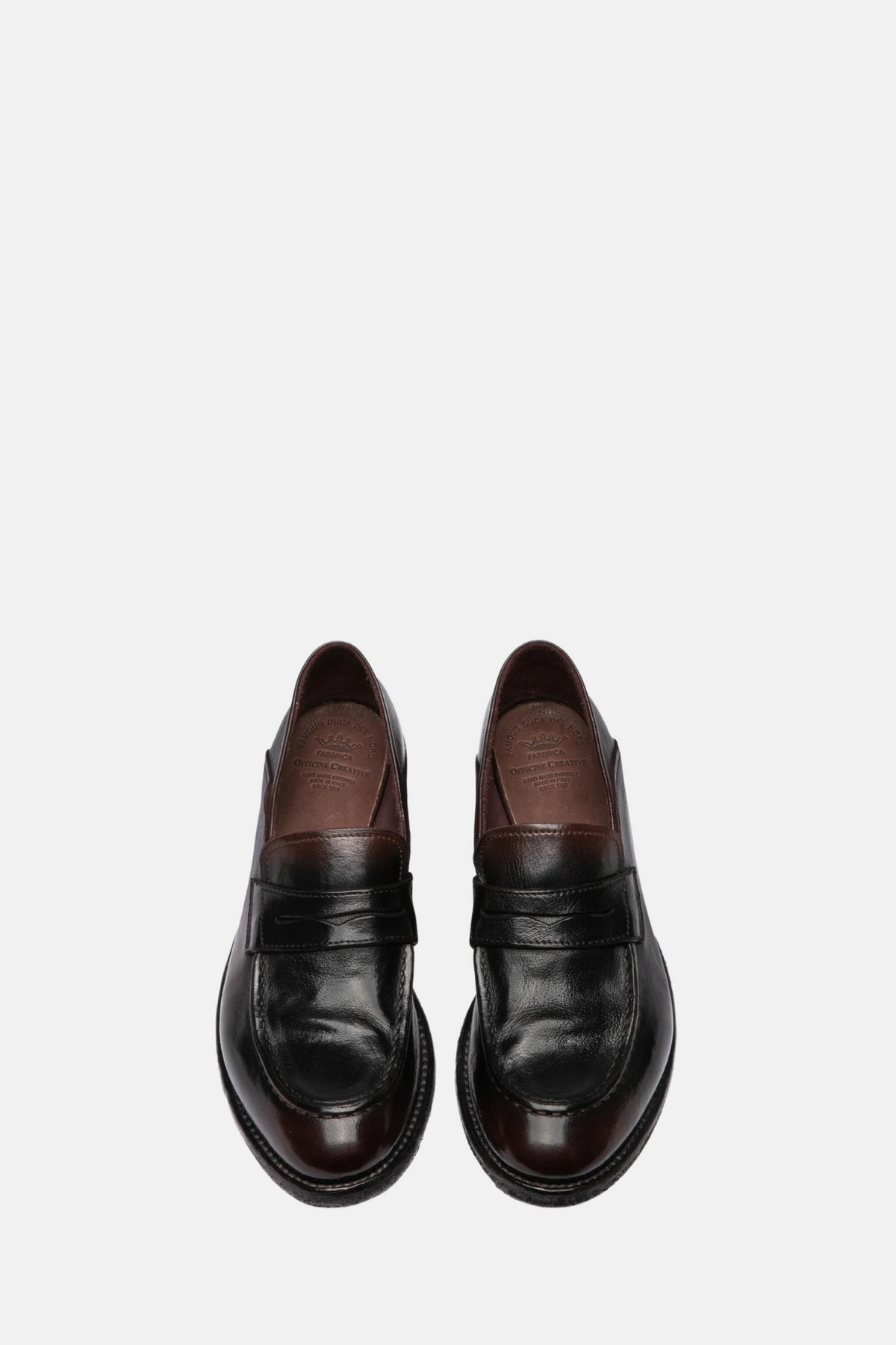 Officine Creative Lexikon 140 Black Leather Penny Loafers, detail view