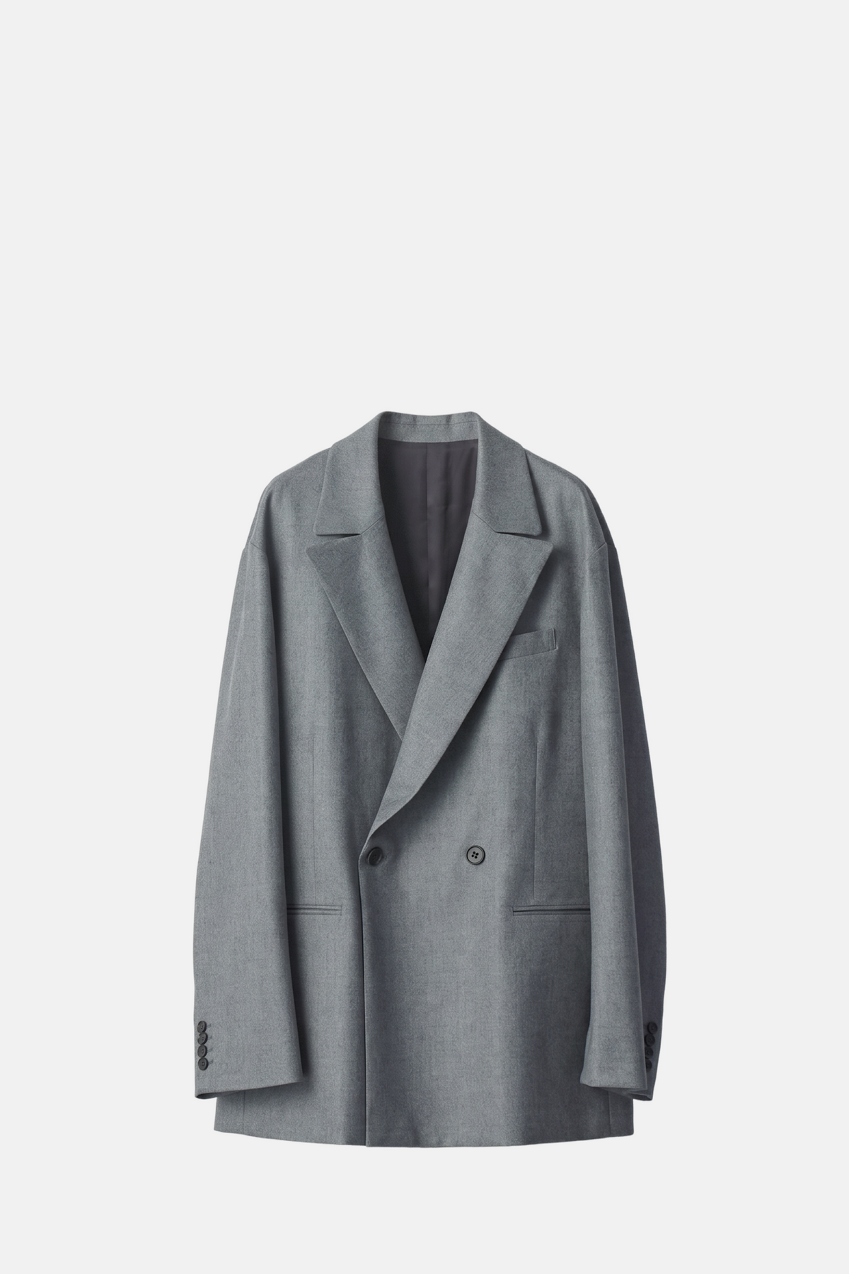 Grey Wool Flannel Oversized Peak Lapel Jacket