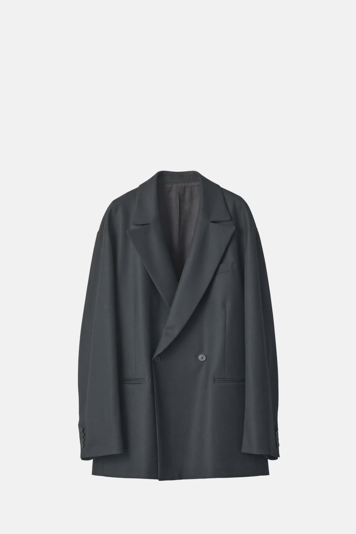Black Wool Flannel Oversized Peak Lapel Jacket