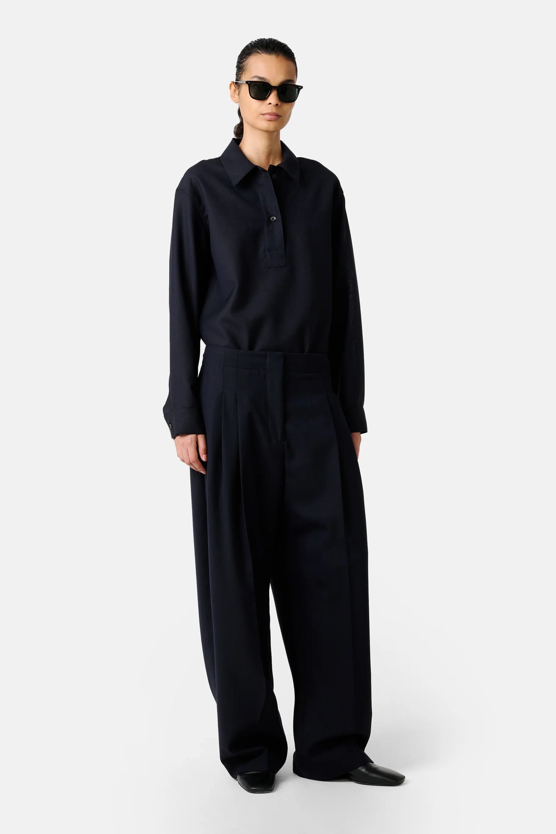 Darkest Navy Lira Double Pleat Pant