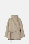 Beige Cowl Neck Raglan Half Coat