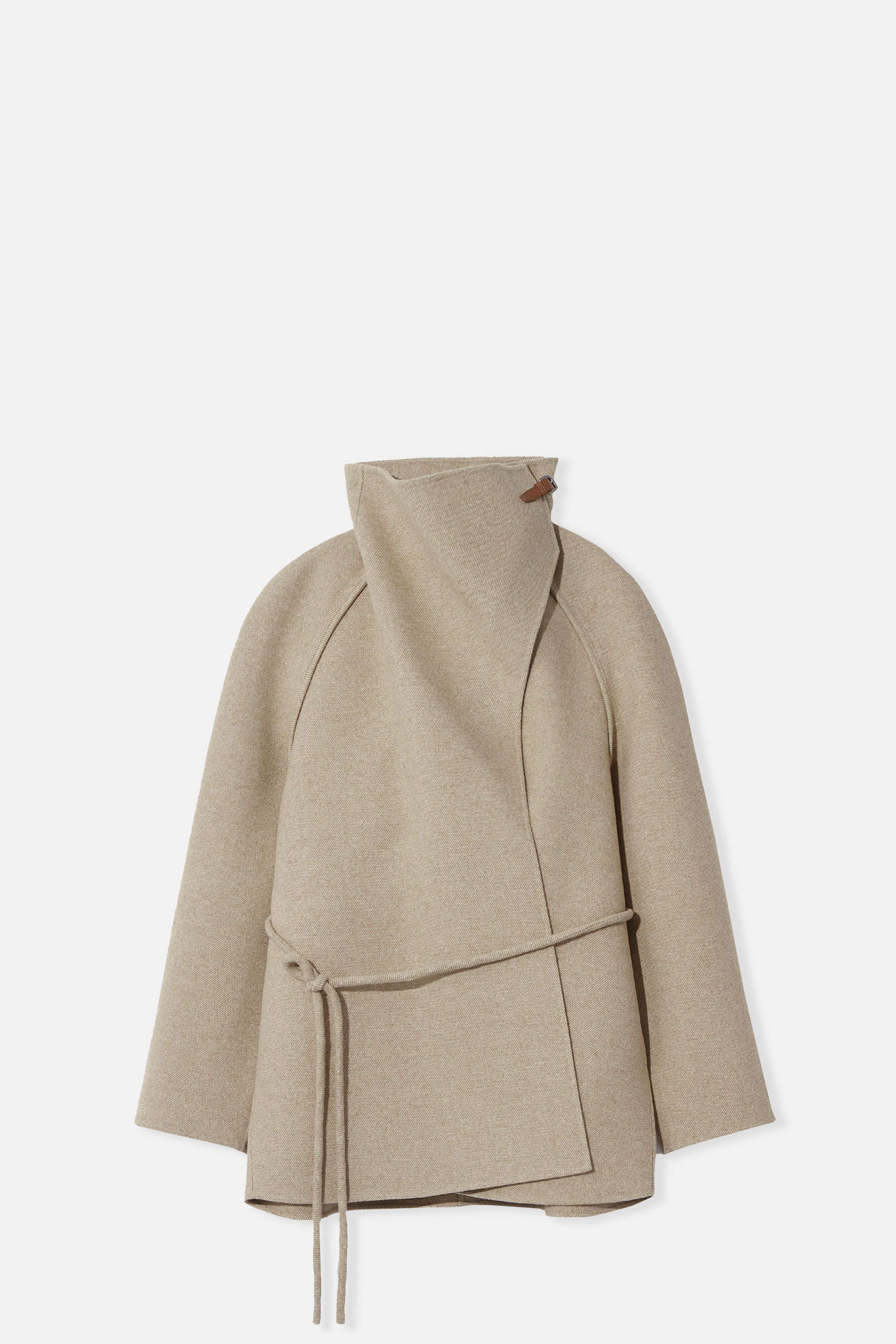 Beige Cowl Neck Raglan Half Coat